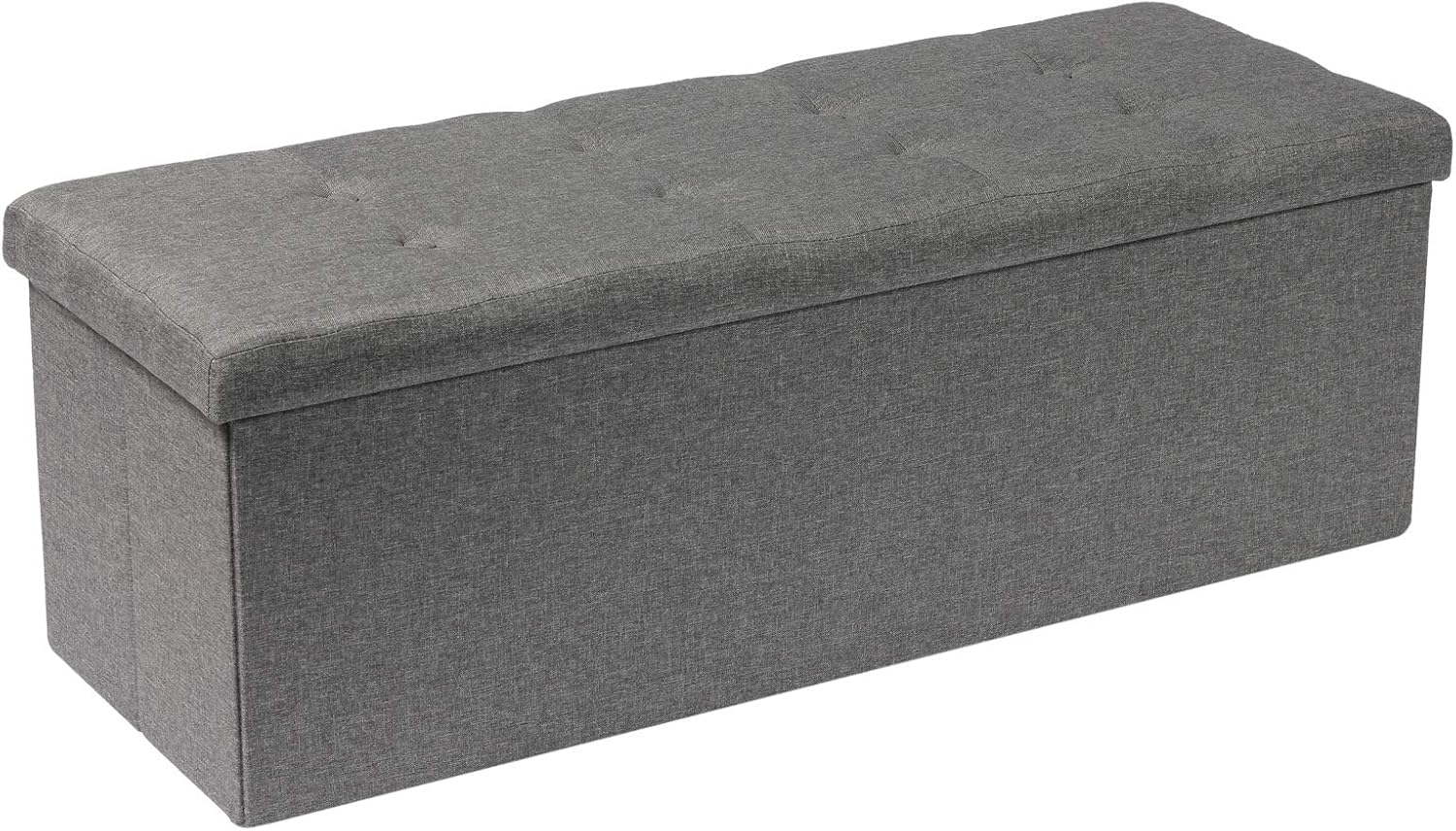 PINPLUS Folding Storage Ottoman Bench with Tray,Linen Long Storage Toy Chest Footrest Seat Grey (43.3