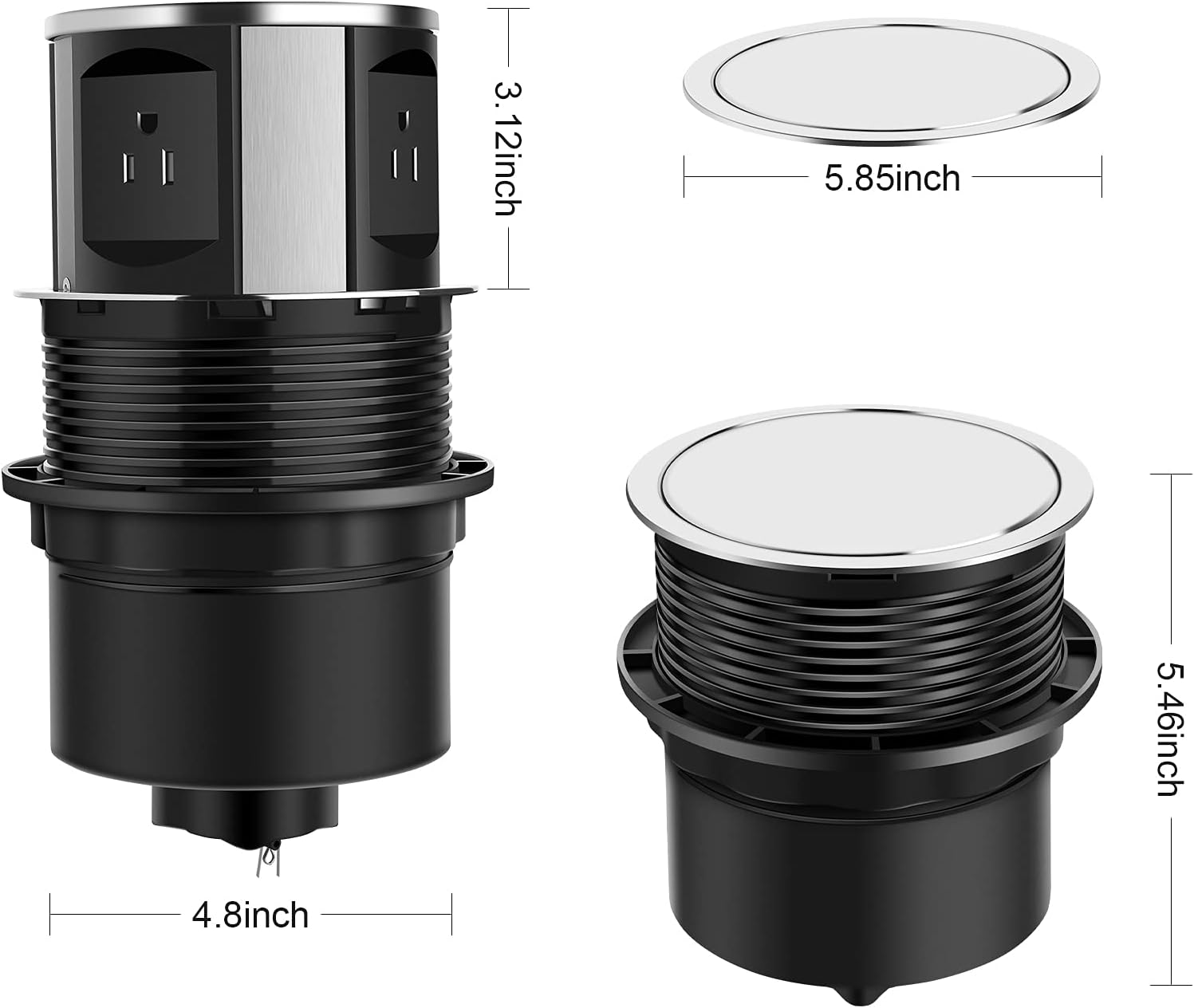 Automatic Pop Up Power Strip,Pop Up Outlet with USB, 3 Power Outlets 15A, 2 USB Ports 2.4A USB-C Fast Charge,Stainless-Steel Finish, for Kitchen Counter Island, Office Table and Workshop Pack of 2