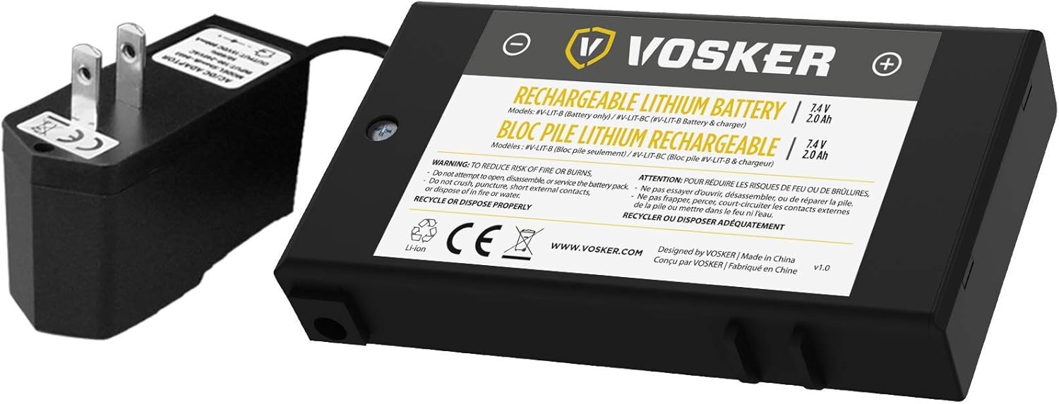Vosker Rechargeable Battery Pack and Charger for V100 and V200 Security Cameras, Long Lasting Lithium Ion, Fast Charge 2000 mAh Capacity, Cold Weather Resistant