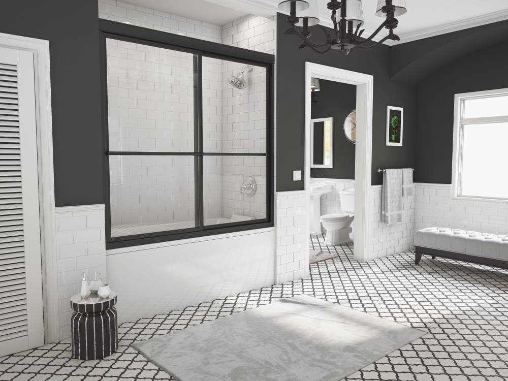 Coastal Shower Doors 1554.55-c Newport Series 54 inch x 55 inch Framed Sliding Tub DOOR, Black