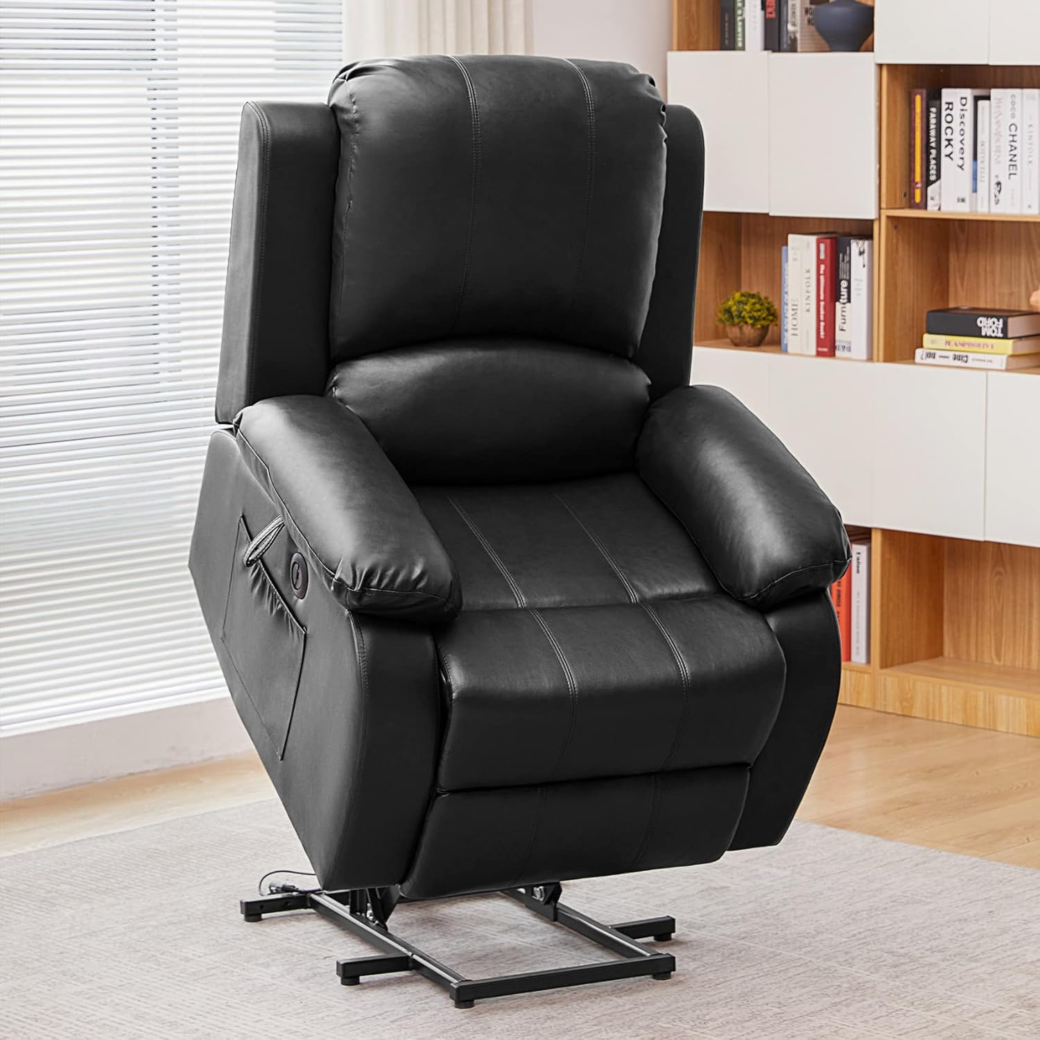 Power Lift Recliner Chair for Elderly,Living Room Chair with Massage and Heat, Electric Lift Reclining Chair Sofa for Seniors with 2 Side Pockets and USB Ports(Black)