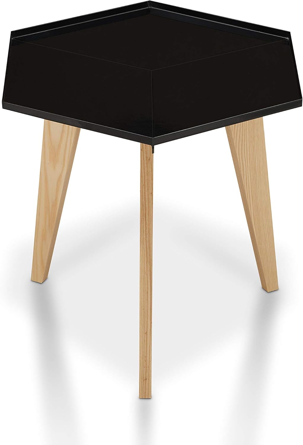 HOMES: Inside + Out Jacalyn Mid-Century Metal Top End Table with Wood Legs, Black Pack of 2