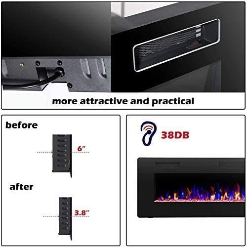 R.W.FLAME Recessed and Wall Mounted ,The Thinnest Fireplace,Low Noise, Fit for 2 x 6 and 2 x 4 Stud, Remote Control with Timer,Touch Screen,Adjustable Flame Color and Speed …