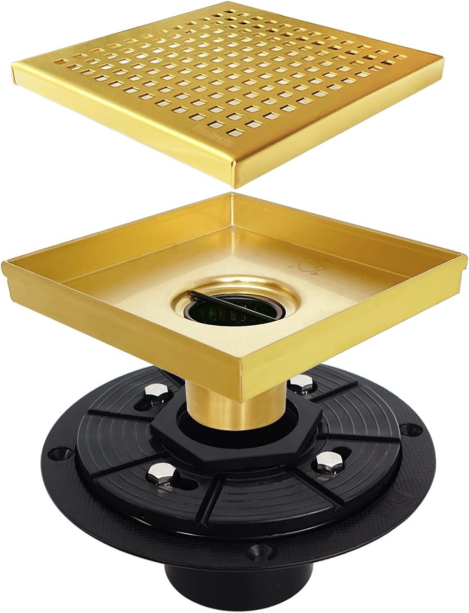 Neodrain 6-Inch Square Shower Drain with Removable Quadrato Pattern Grate,PVC Shower Drain Base and Rubber Gasket for Bathroom Floor Drain, Brushed 304 Stainless Steel, Includes Hair Strainer Pack of 2