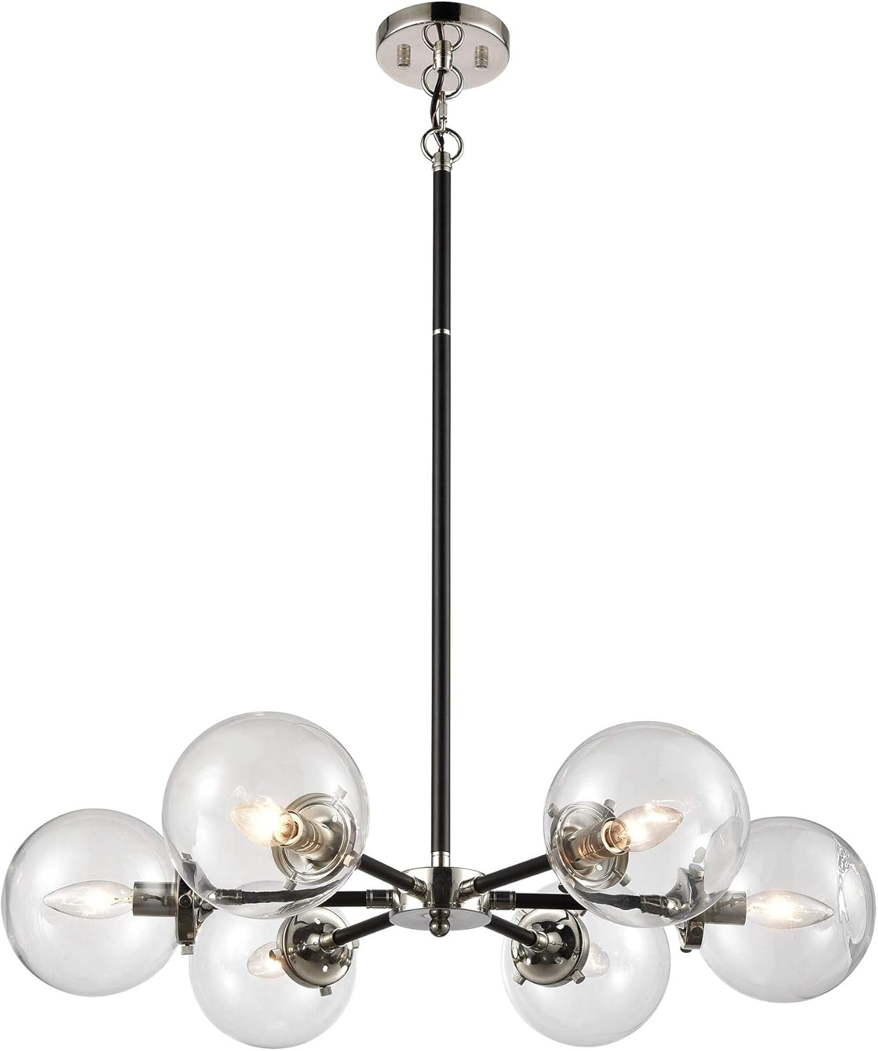 Elk Lighting 15356/6 Boudreaux 6-Light Clear Glass Chandelier, Matte Black, Polished Nickel