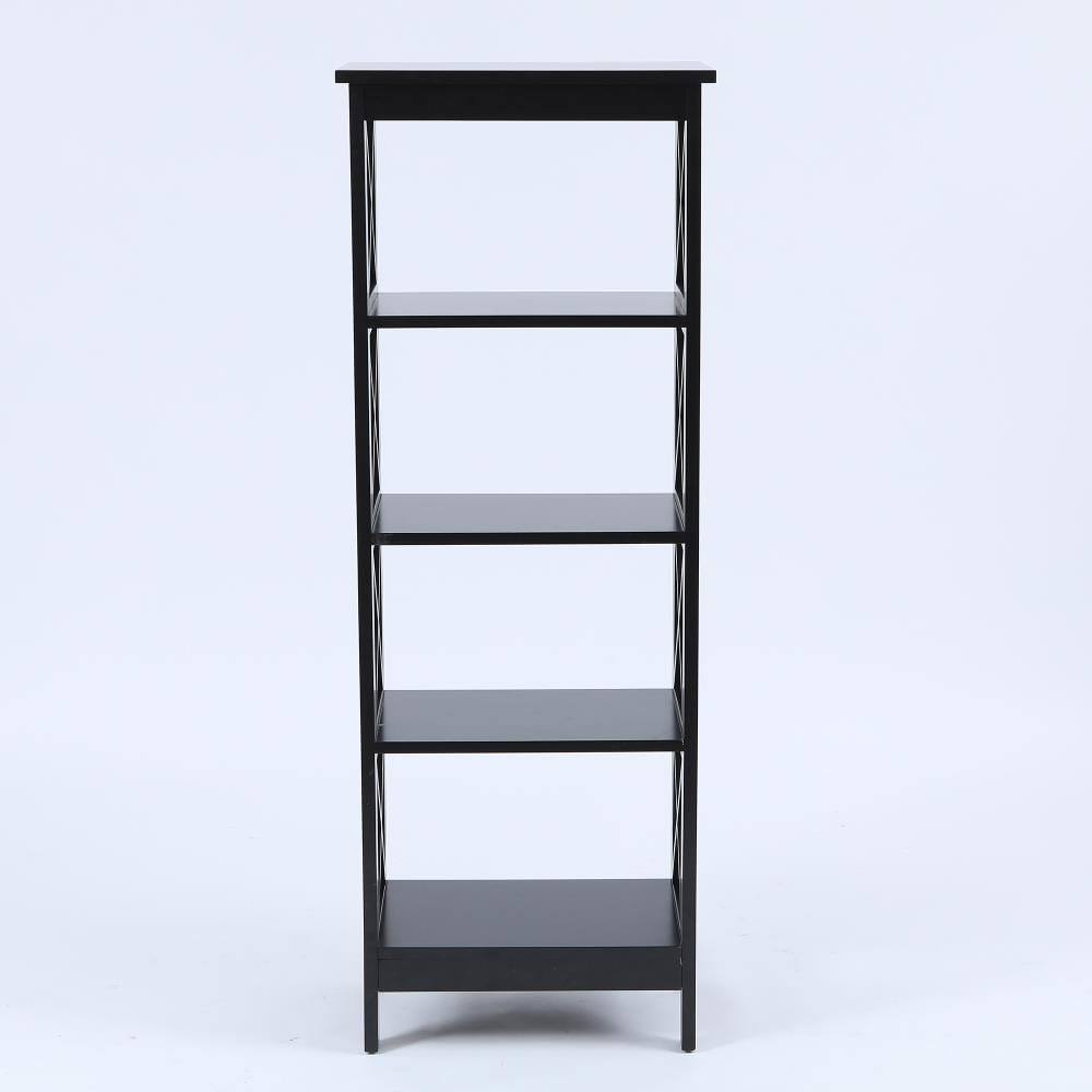 Luxen Home Black Wood 4-Shelf Bookcase | WHIF627