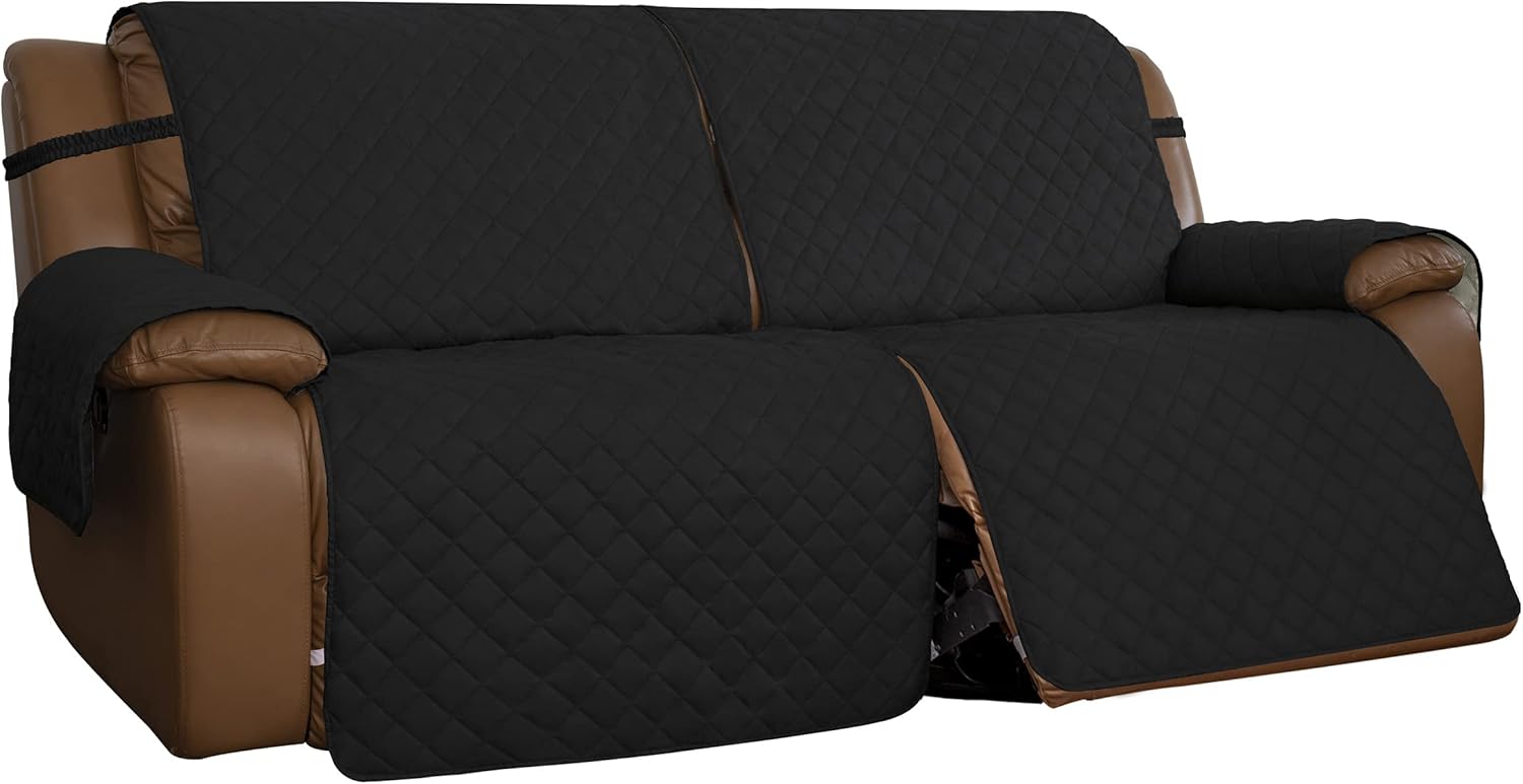 Easy-Going Recliner Sofa Cover, Reversible Couch Cover for Double Recliner, Split Sofa Cover for Each Seat, Furniture Protector with Elastic Straps for Kids, Dogs, Pets (2 Seater, Gray/Light Gray)