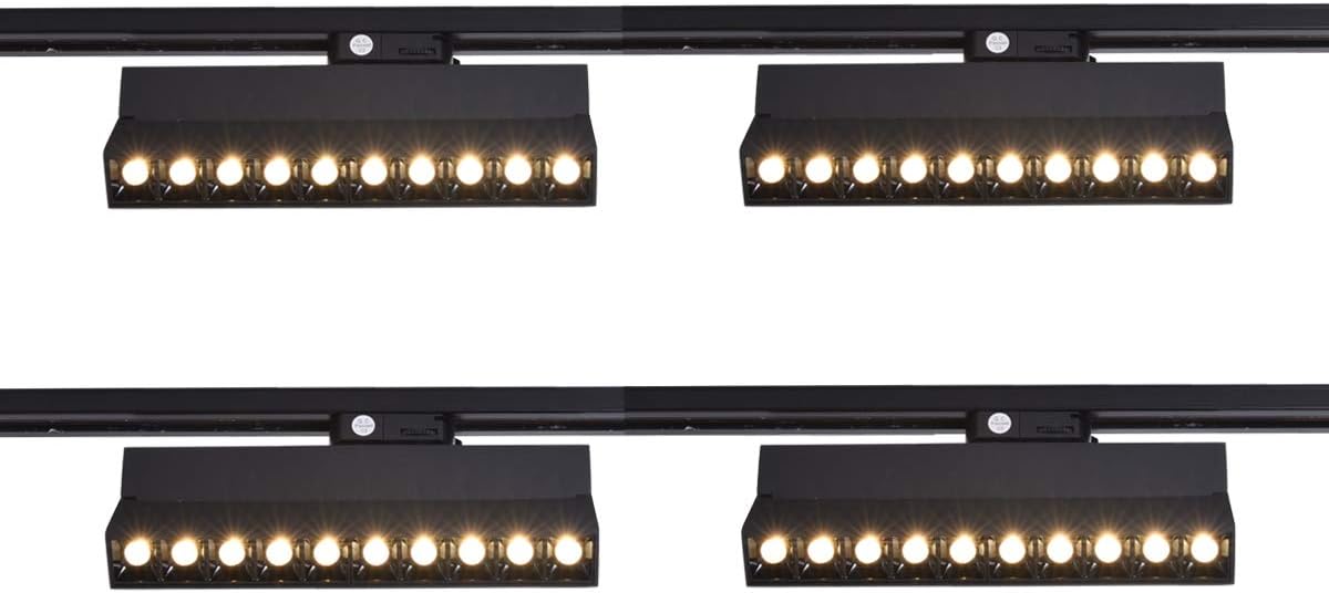 mirrea 20W Dimmable LED Array Track Lighting Heads Black Painted Compatible with Single Circuit H Type Track Rail CRI 90 Warm White 3000K Beam Angle 30&deg; for Wall Art or Shop Window Pack of 4