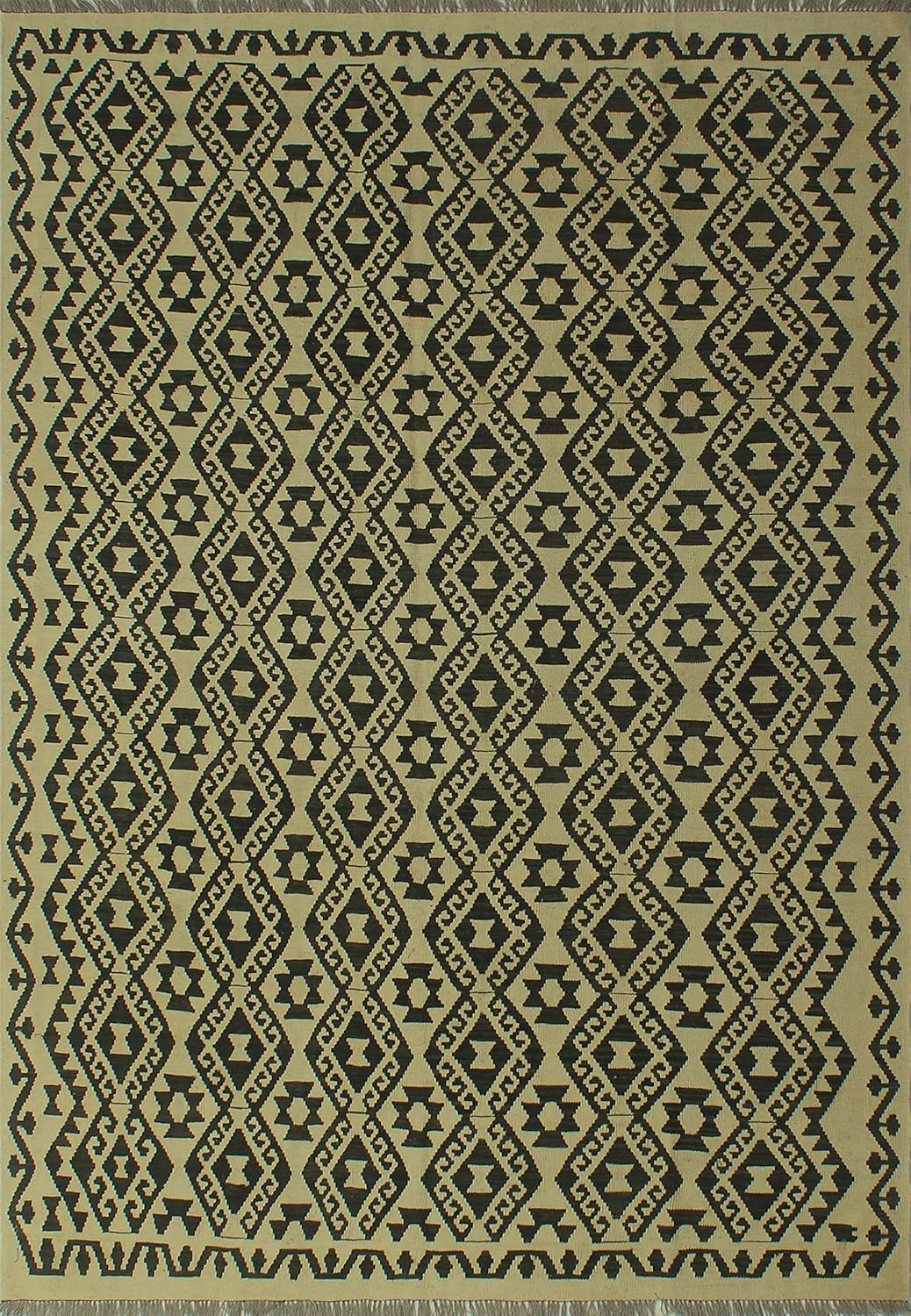 Noori Rug Sangat Kilim Allard Ivory/Black Rug, 6'8 x 9'3