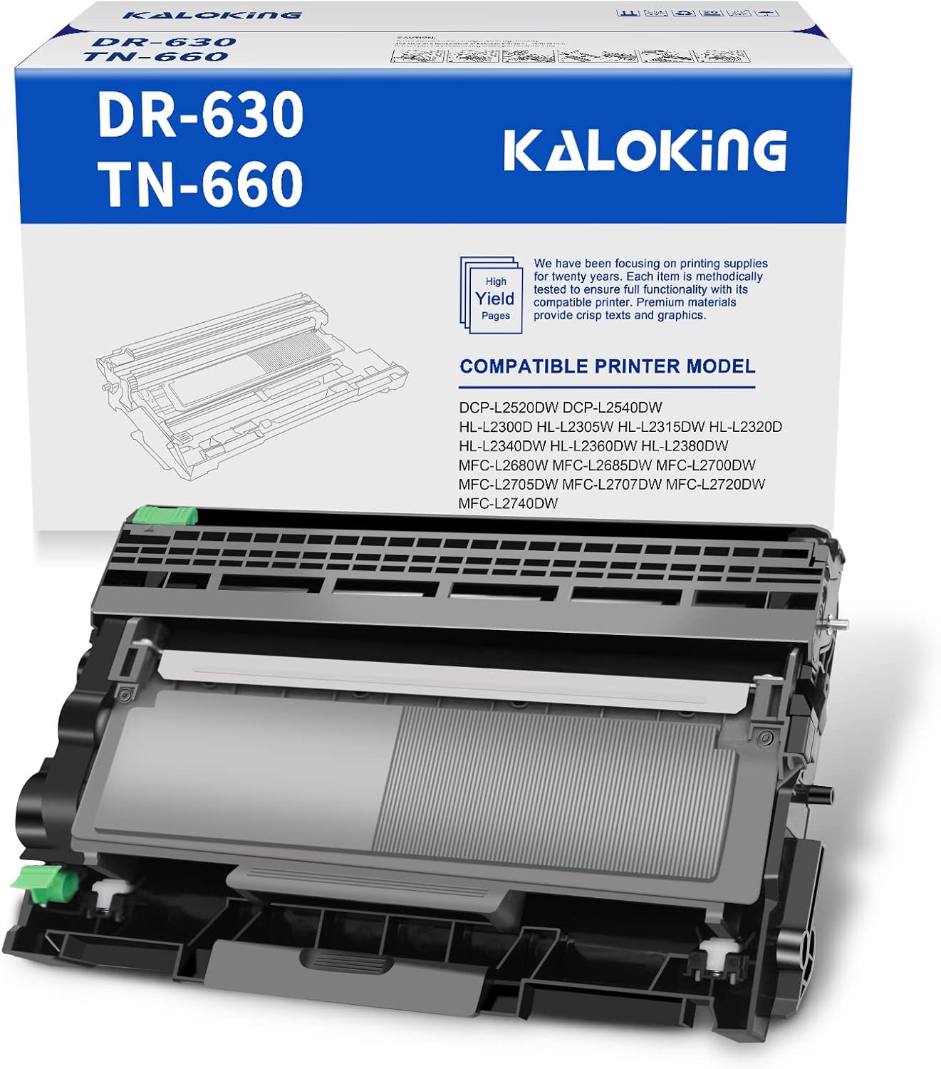 KALOKING Compatible Drum Unit and Toner Cartridge Replacement for Brother DR630 TN630 TN660 High Yield for HL-L2300D HL-L2380DW DCP-L2540DW MFC-L2700W MFC-L2740DW Printer (1 TN660+1 DR630) Pack of 2