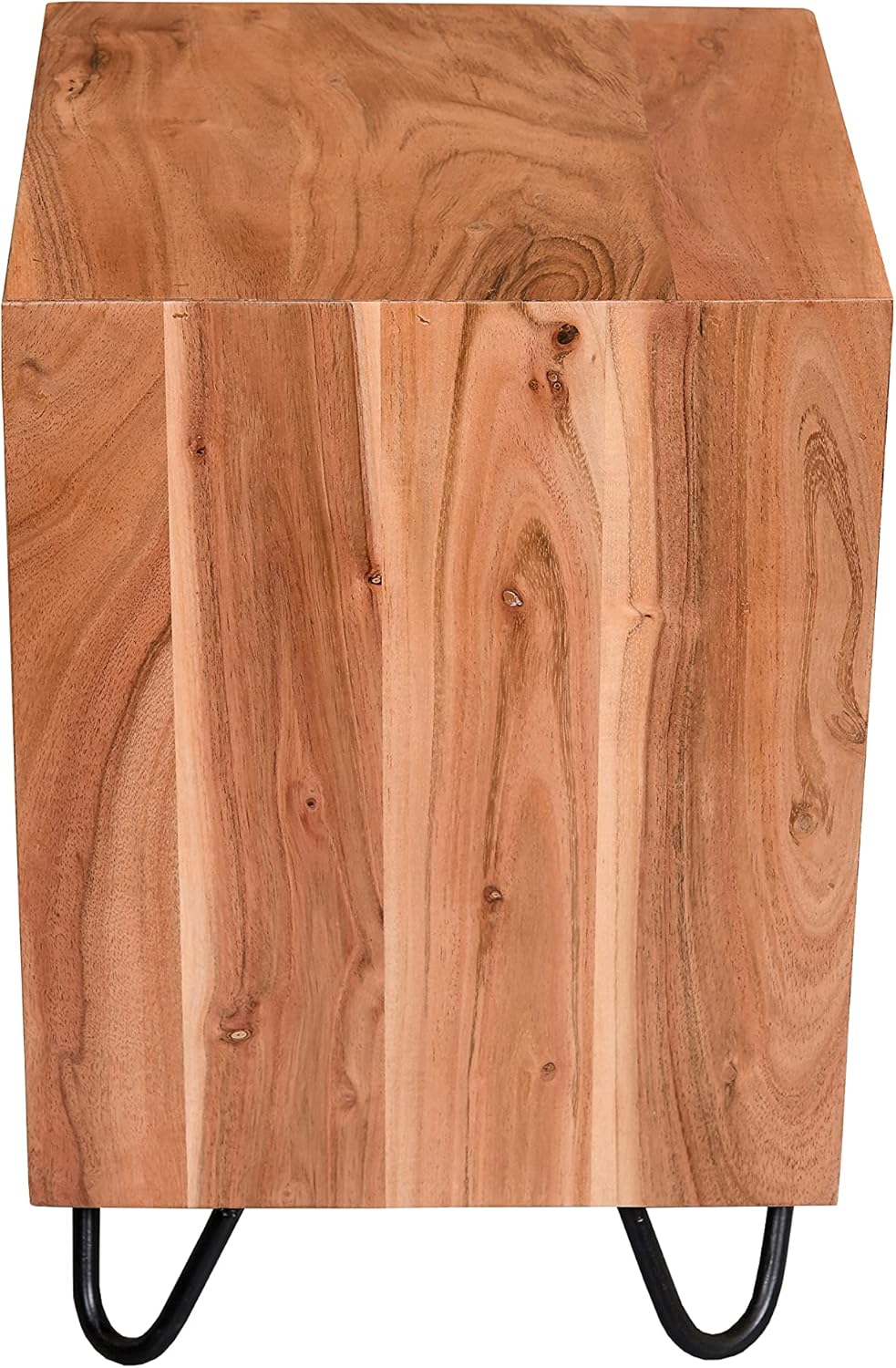 The Urban Port 16-Inch Wooden Accent Bedside End Table with Metal Hairpin Legs, Brown and Black