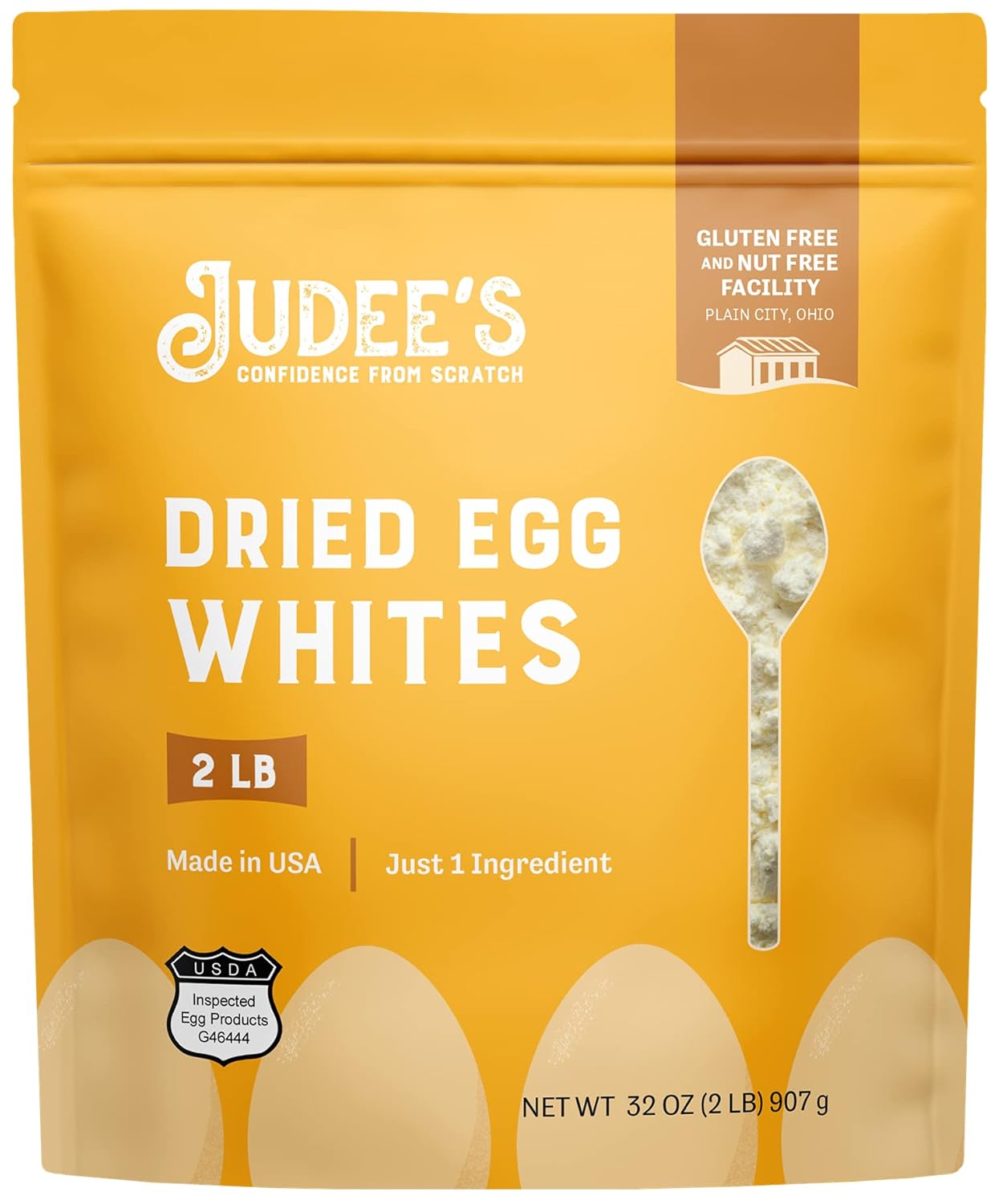 Judee’s Dried Egg White Protein Powder 2lb - Pasteurized, USDA Certified, 100% Non-GMO, Gluten-Free & Nut-Free - Just One Ingredient - Made in USA - Use in Baking - Make Whipped Egg Whites Pack of 2