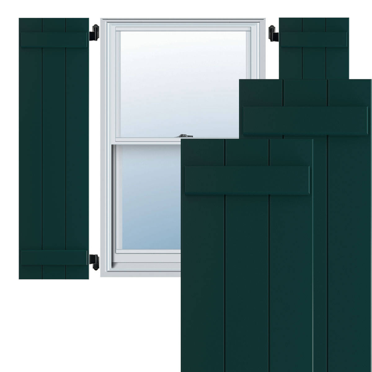 Ekena Millwork CWB12X072DGC 12x22W x 72x22H Exterior Three Board (2 Batten) Composite Board-n-Batten Shutters (Per Pair), Black