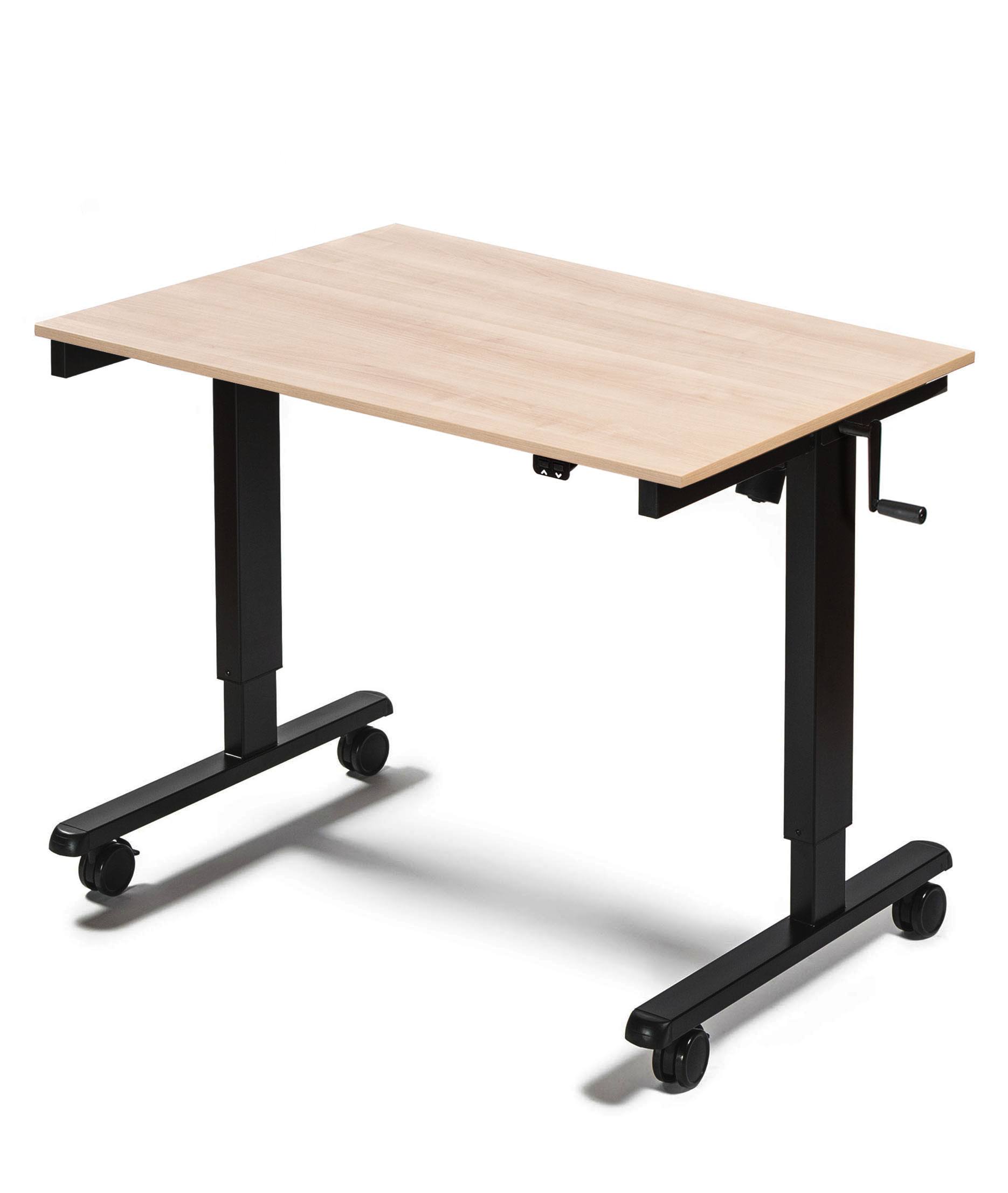 Stand Up Desk Store Crank Adjustable Height Rolling Standing Desk (Black Frame/Natural Walnut Top, 48x22 wide)