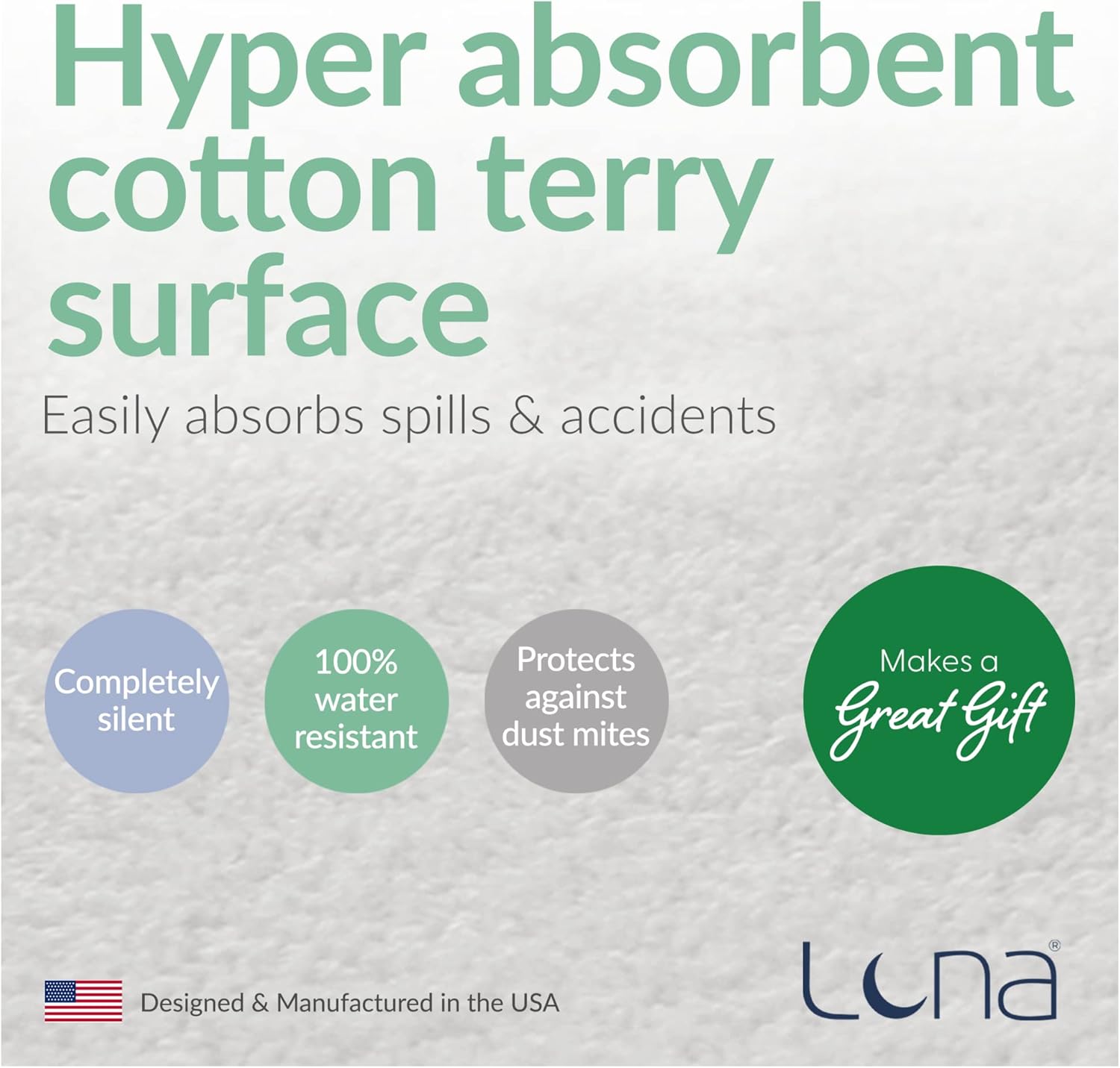 Luna Queen Size Premium Hypoallergenic Waterproof Mattress Protector - Made in The USA - Vinyl Free Pack of 2