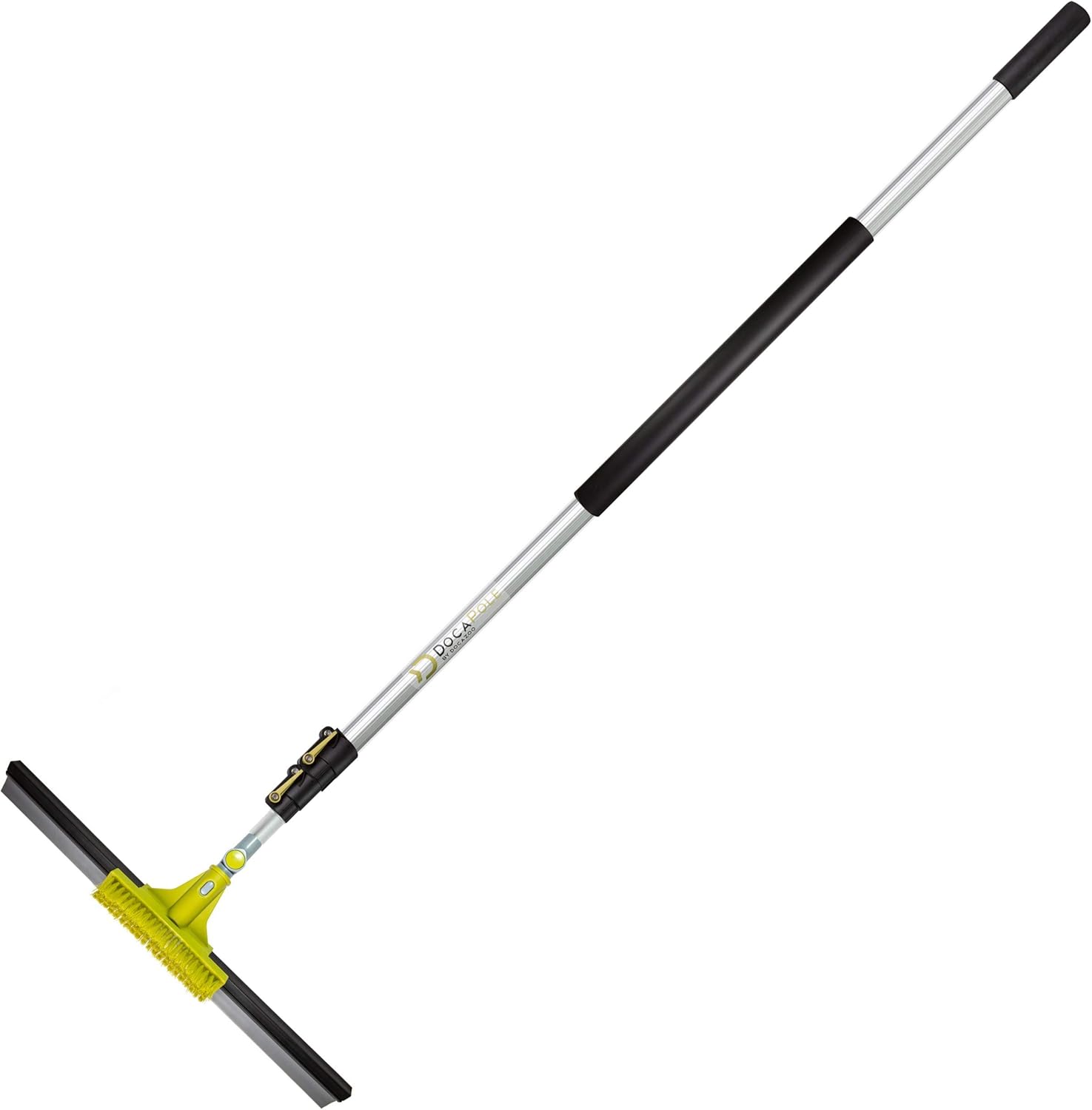 DocaPole 5-12 Foot Extension Pole + 24-inch Floor Squeegee and Grout Scrubbing Brush Combo for Cleaning | Rubber Squeegee and Grout Brush for Garage | Perfect for Epoxy, Linoleum, and Marble Floors Pack of 2