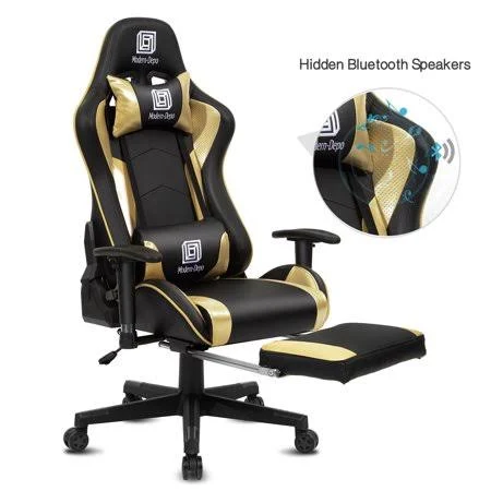 Modern-Depo High-Back Swivel Gaming Chair Recliner with Bluetooth 4.1 Speakers u0026 Lumbar Support u0026 Headrest u0026 Footres