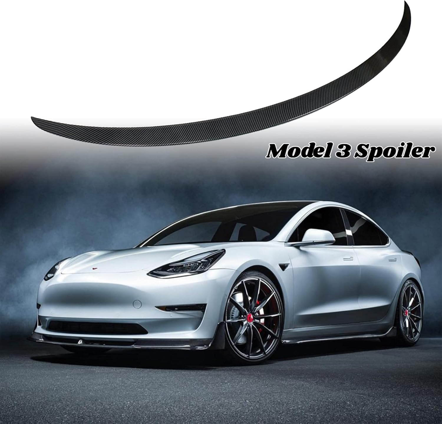 KKoneAuto 2017-2021 Model 3 Spoiler Carbon Fiber Style Rear Trunk Spoiler Wing Compatible with Tesla Model 3 Pack of 2