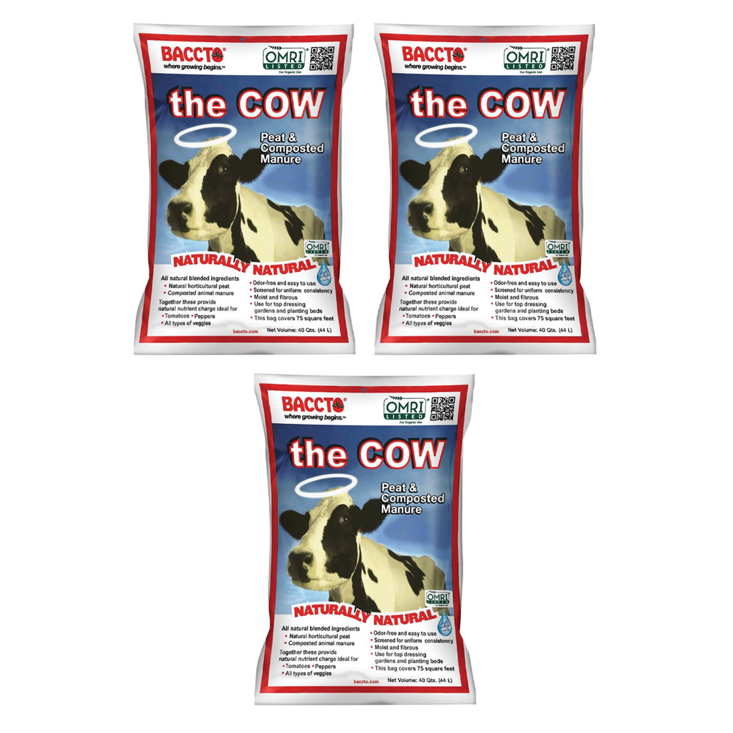 Michigan Peat 1640 Wholly Cow Horticultural Compost and Manure, 40 qt (3 Pack)