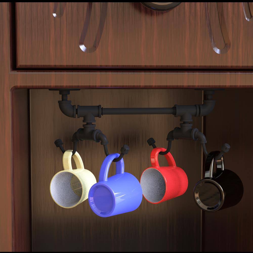 Pipeline Collection Under Cabinet 4 Coffee Mug Rack - Matte Black