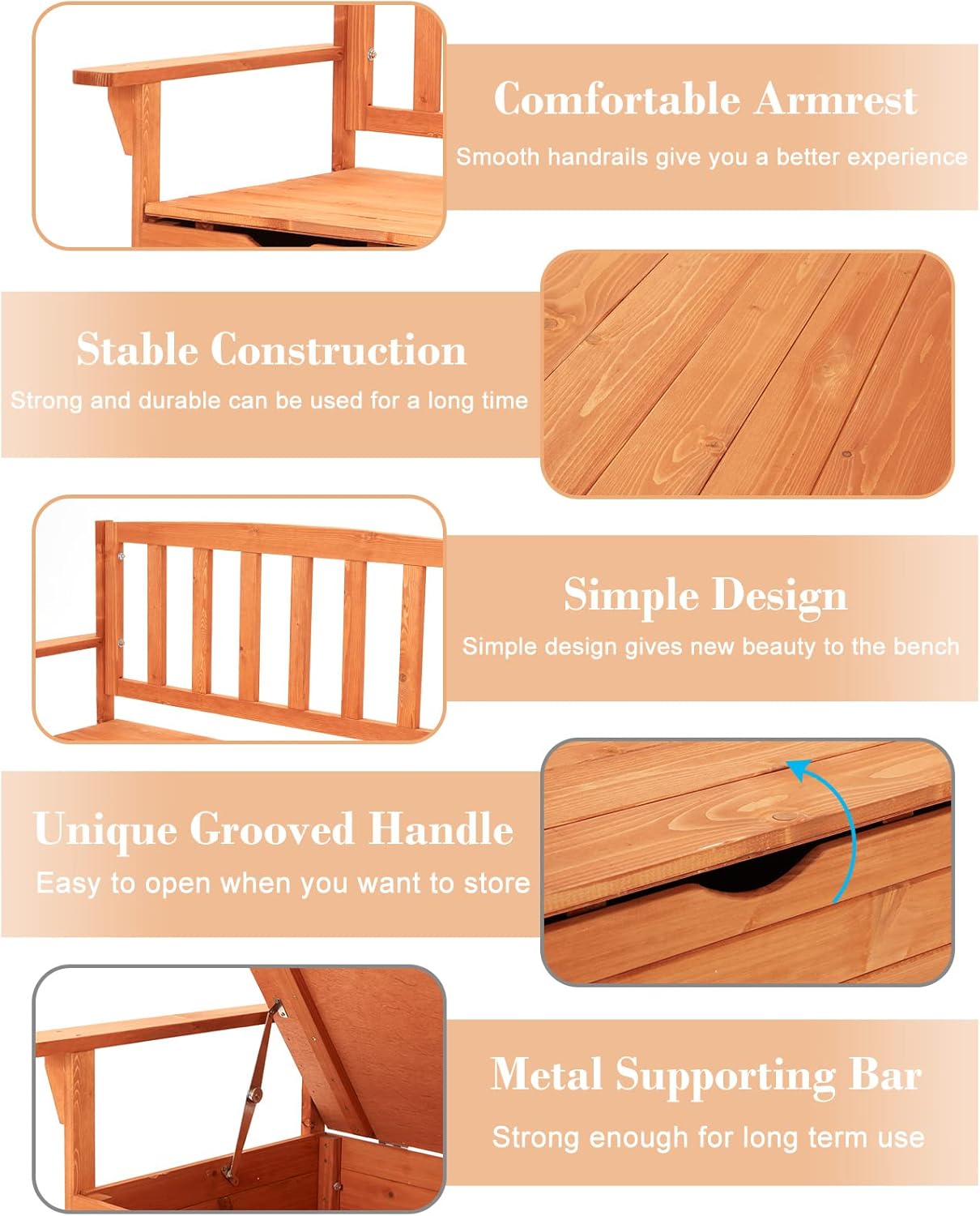 AVAWING Wooden Outdoor Storage Bench, Large Deck Box with Seating, Entryway Storage Bench with Portable Handles for Patio Backyard Balcony (Natural)