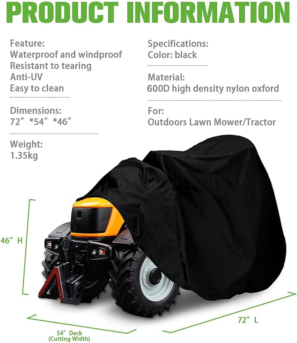 Lawn Mower Cover, 6000D Riding Lawn Mower Cover, Lawn Tractor Cover Waterproof Heavy Duty, Universal Size Tractor Cover Fits Decks up to 54