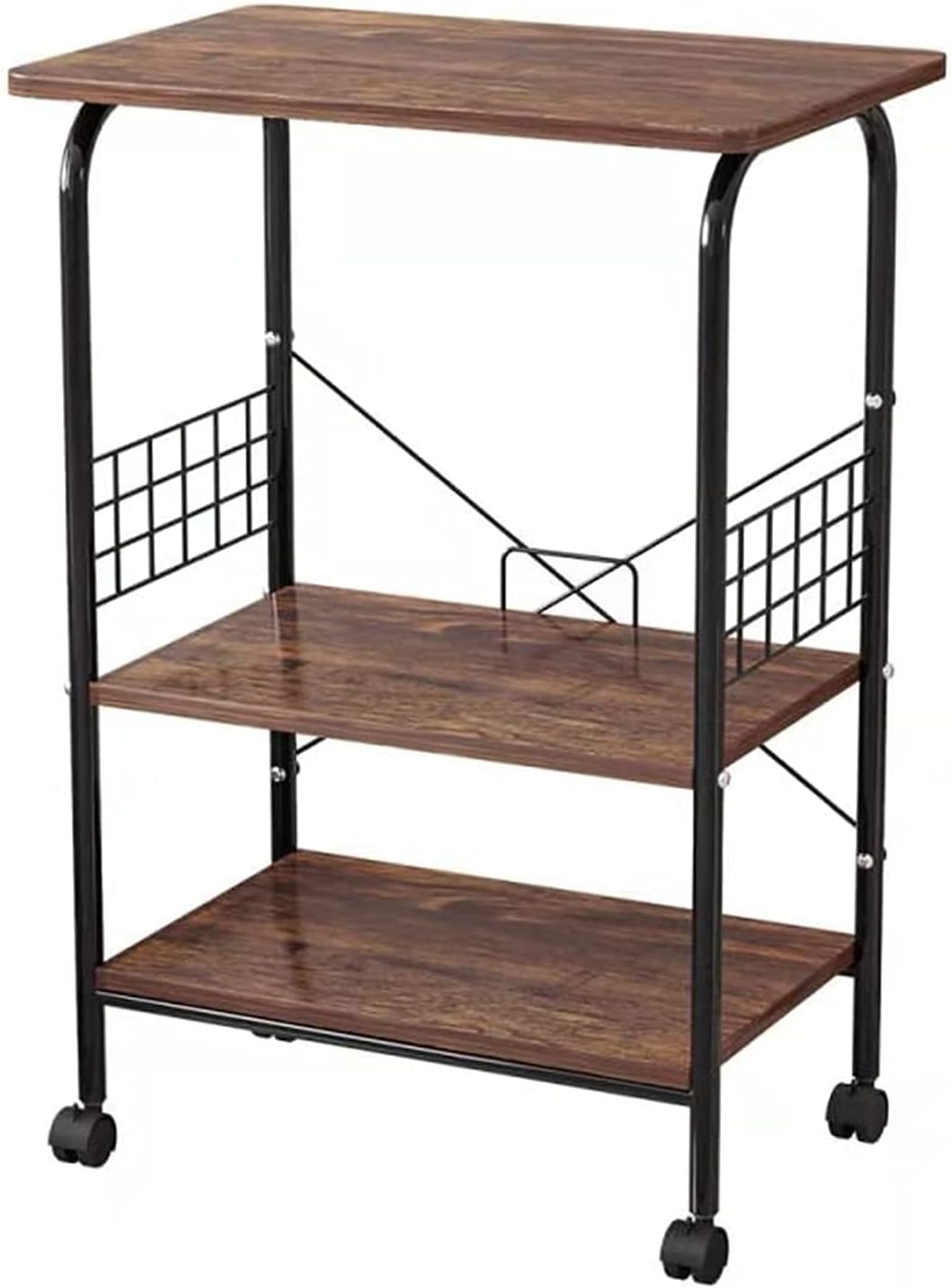 Kitchen Storage Shelf Rack Bathroom Shelf, 3-Tier DIY Storage Rack Multipurpose Shelf with Casters, for Kitchen, Living Room, Bathroom, Balcony, Rustic Look, Metal Wooden Combination (3-Shelf)