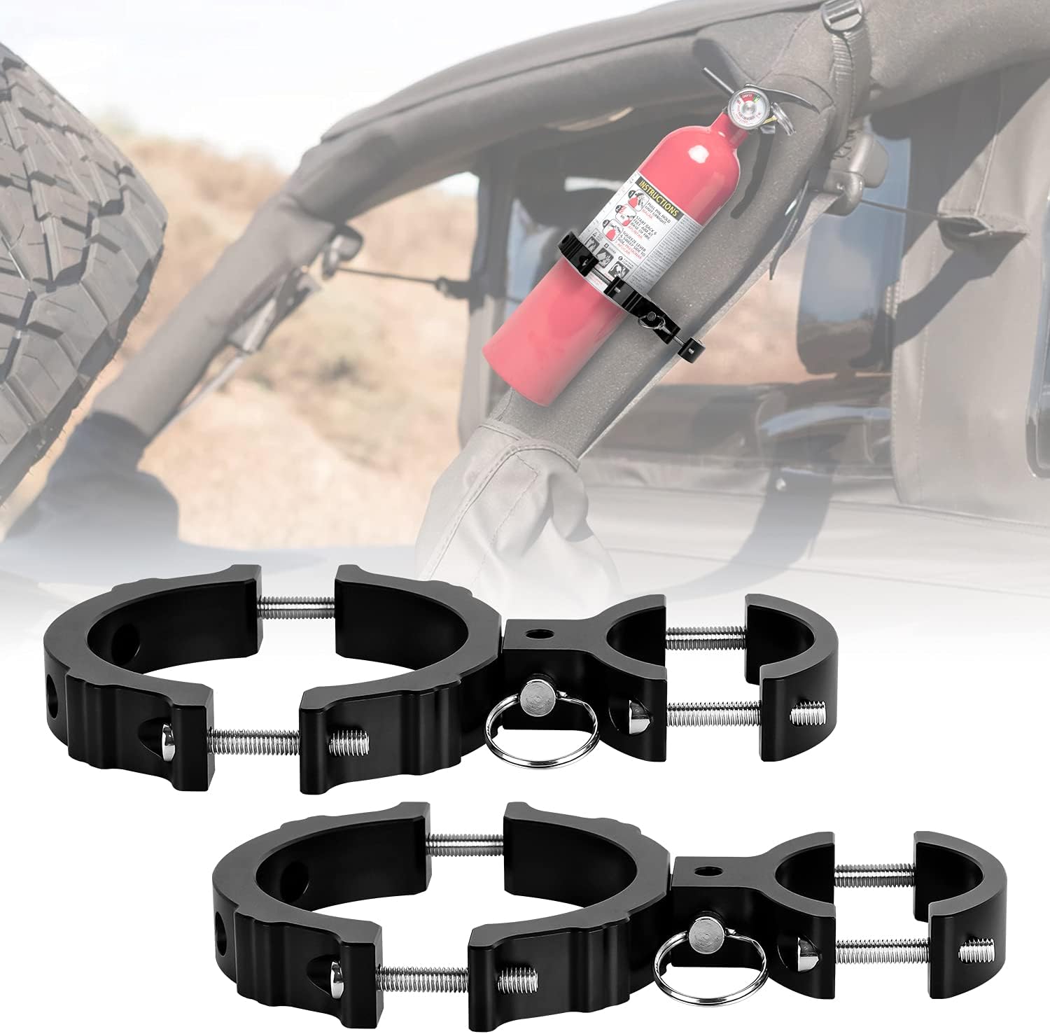EBESTauto Compatible for Adjustable Jeep Fire Extinguisher Bracket Fit for 3 Inch or 3.25 Inch Fire Extinguisher Bottle Bracket fit for UTV with 1.75''-2'' Round,2 PCS Pack of 2
