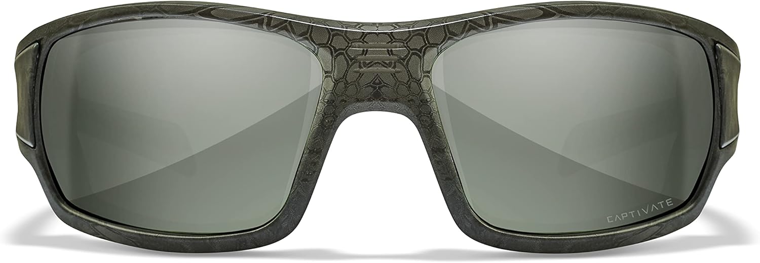 Wiley X WX Breach Climate Control Captivate Polarized Platinum Flash Lens Kryptek Typhon Frame Sunglasses, UV Eye Protection and Safety For Outdoor Sports Prescription Ready