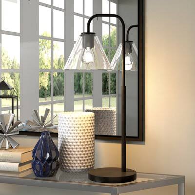Omwati 27x22 Arched Table Lamp Latitude Run Base Color: Blackened Bronze, Shade Color: Clear