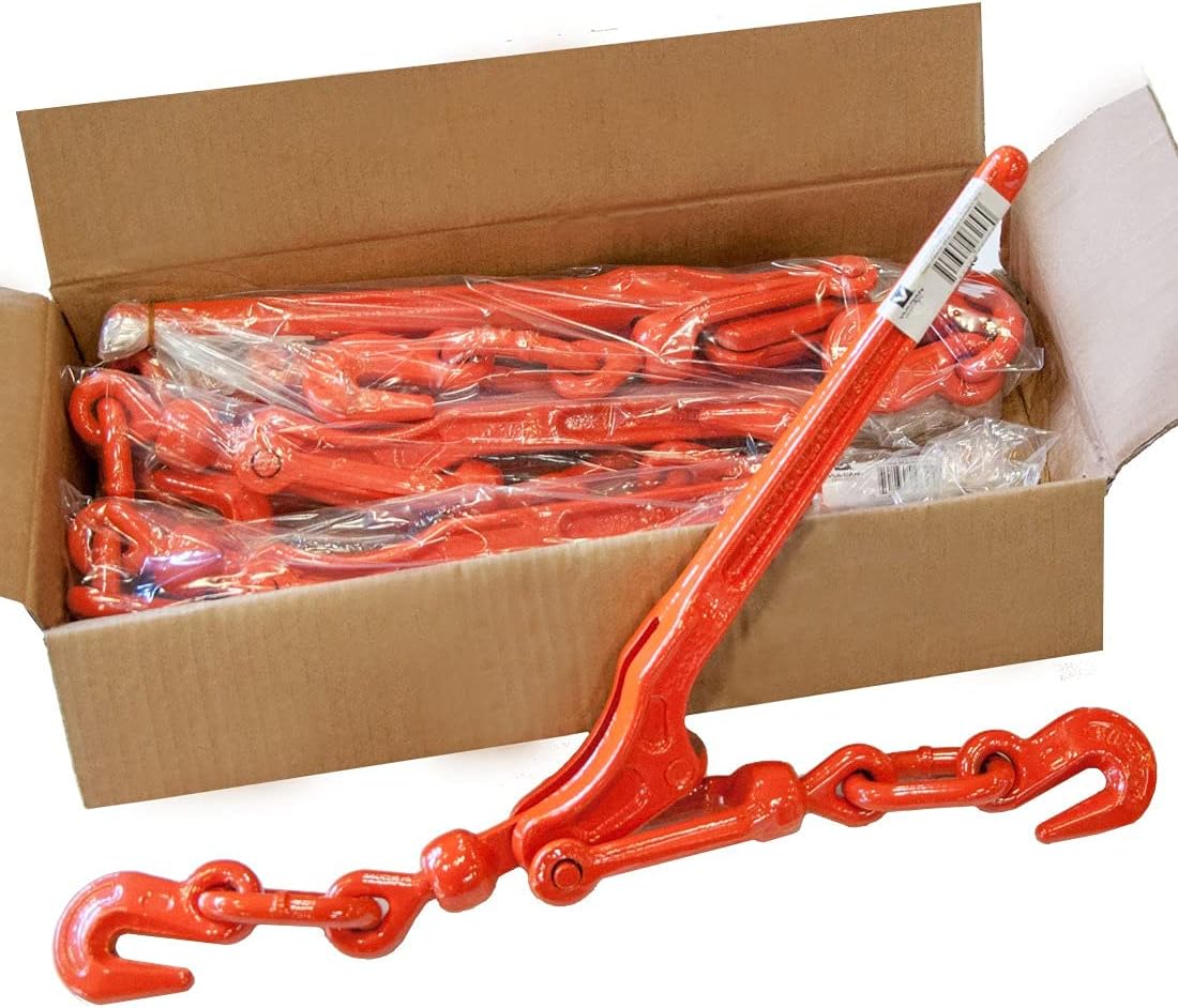 VULCAN Load Binder with 2 Grab Hooks, 4 Pack - Lever Style - 5,400 Pound Safe Working Load - for 5/16 Inch Grade 70 or 3/8 Inch Grade 43 Chain