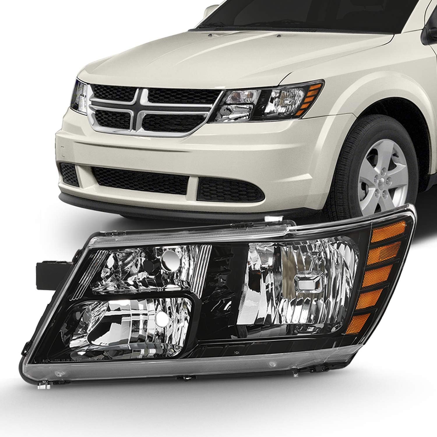 AKKON - Fits 2009-2019 Dodge Journey w/Black Trim [Hologen Type] Headlight Driver Left Side Headlamp 09-18