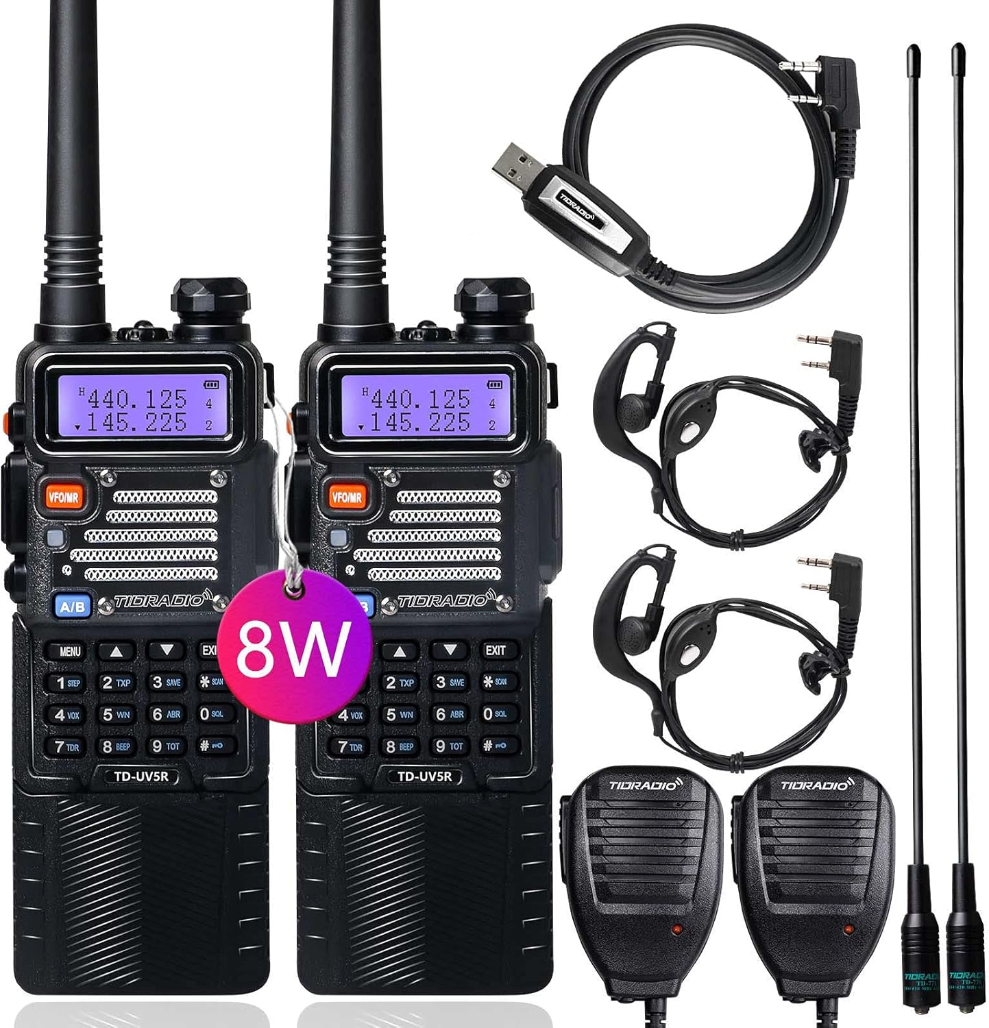 TIDRADIO UV-5R Ham Radio Handheld High Power Walkie Talkies (6 Pack) + 1pcs Driver Free Programming Cable + 1pcs Six Way Multi Unit Charger + 12pcs 1800mAh Batteries Upgraded BaoFeng UV-5R Radio