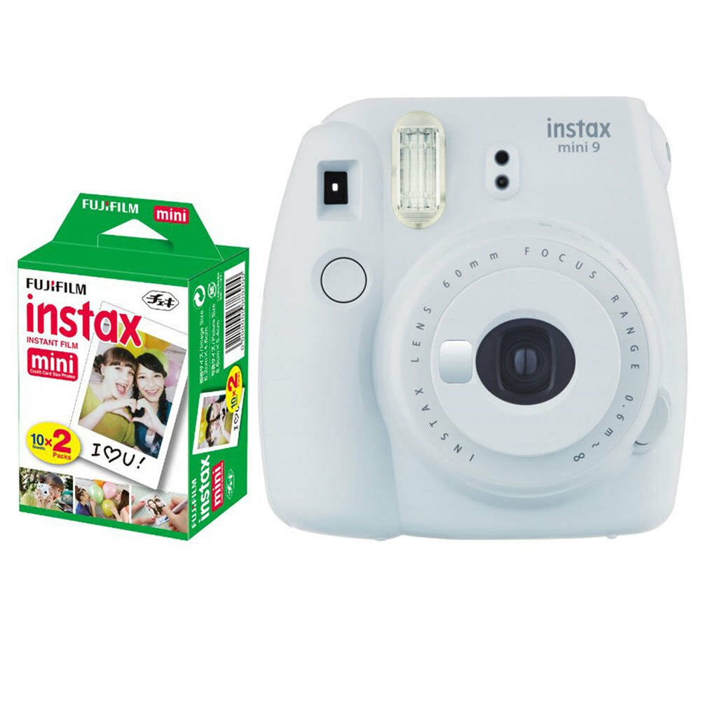 Fujifilm Instax Mini 9 Instant Film Camera (Smokey White) + Fujifilm Instax Mini Twin Pack Instant Film (20 Shots) Deluxe BU