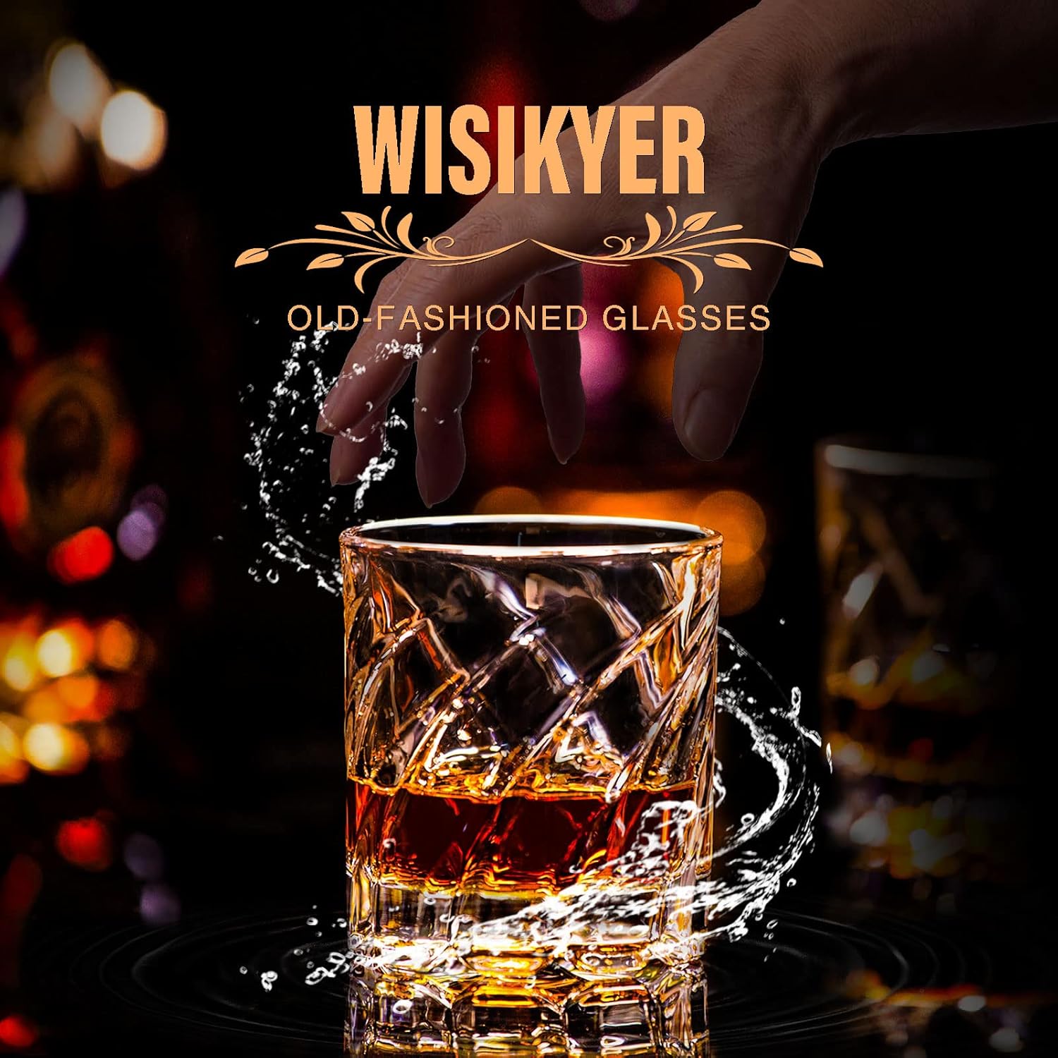 WISIKYER Whiskey Glasses Set - Twirl! Turn! Swirl! 9 oz Rotating ​Rocks Glass in Luxury Box Old-Fashioned Glass Give Dad/Husband Unique Gift Pack of 2