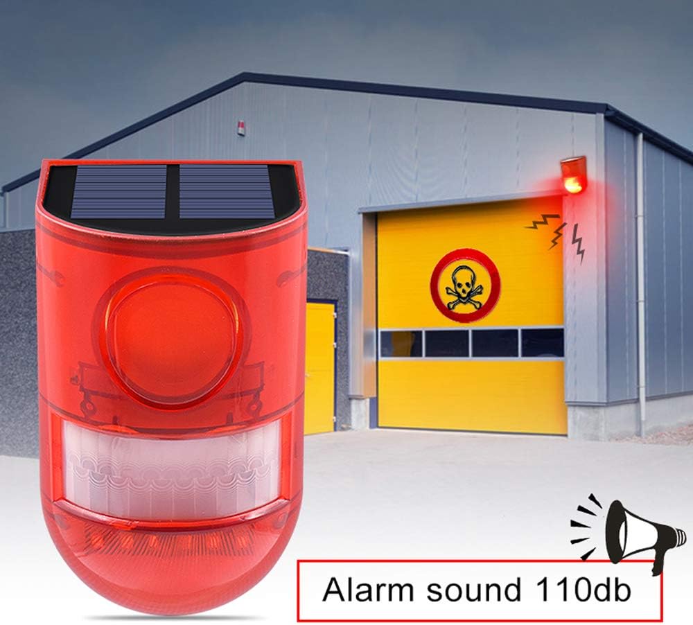 Solar Sound & Light Alarm Motion Sensor 110 Decibels Siren Sound Alert & 6LEDs Flash Warning Strobe Security Alarm System for Farm Villa Pack of 2