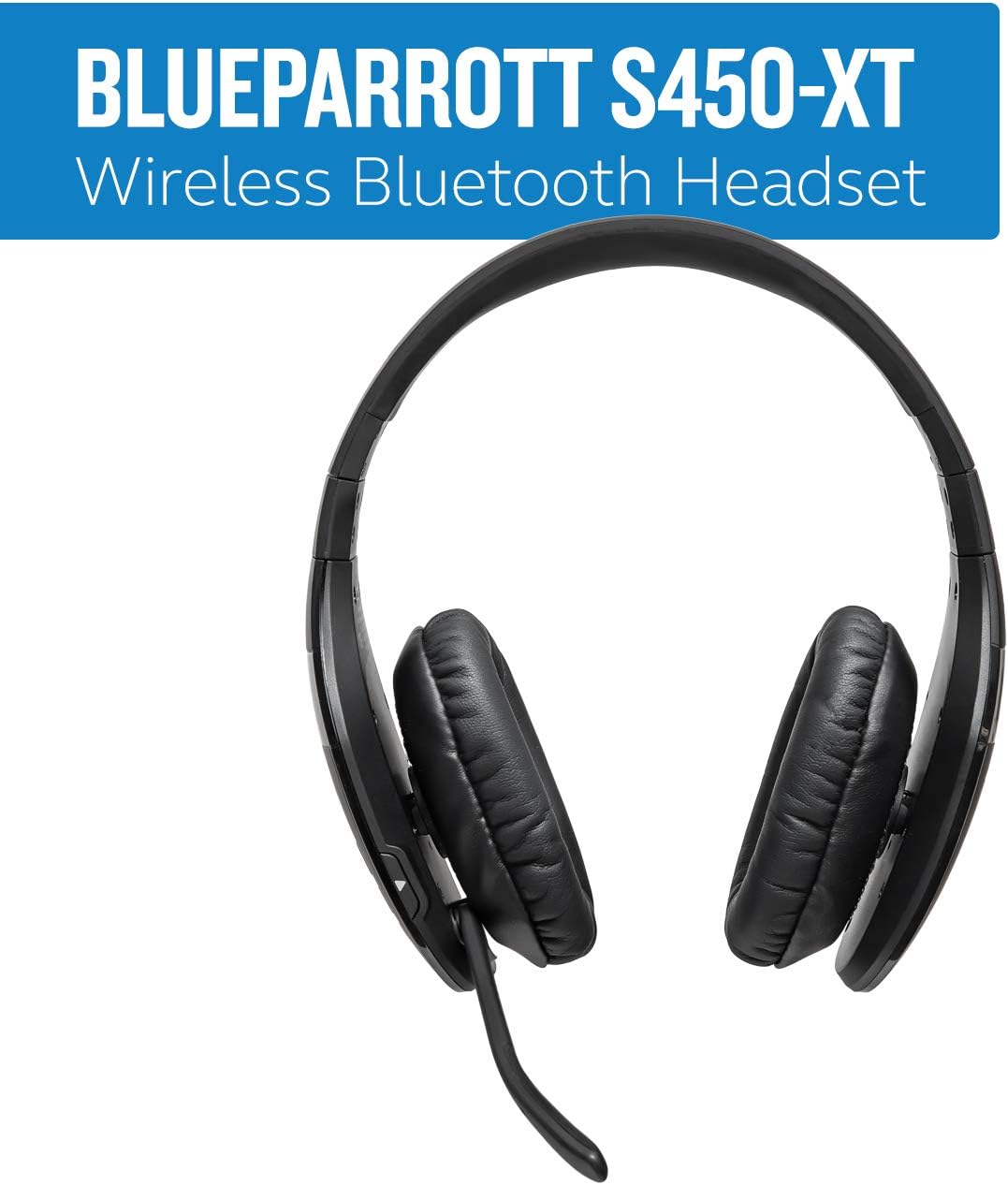 BlueParrott S450-XT Voice-Controlled Bluetooth Headset &ndash; Industry Leading Sound with Long Wireless Range, Extreme Comfort and Up to 24 Hours of Talk Time , Black , Stereo