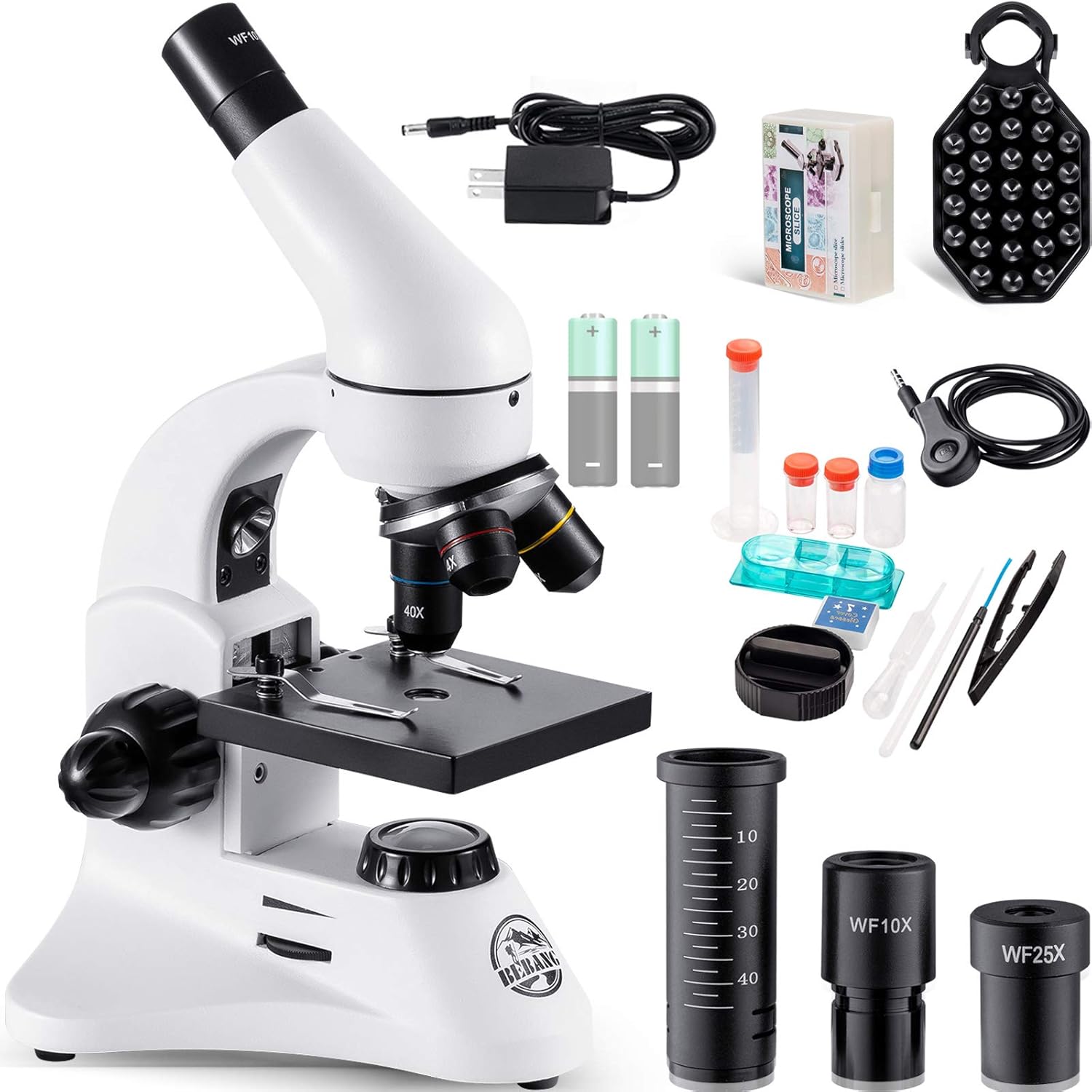 2000X Optical Microscope for Adults Students Kids, Metal Body, 2 WF Eyepieces, Dual-lluminators System, US Plug, Full Accessories for Kids Students Begginers