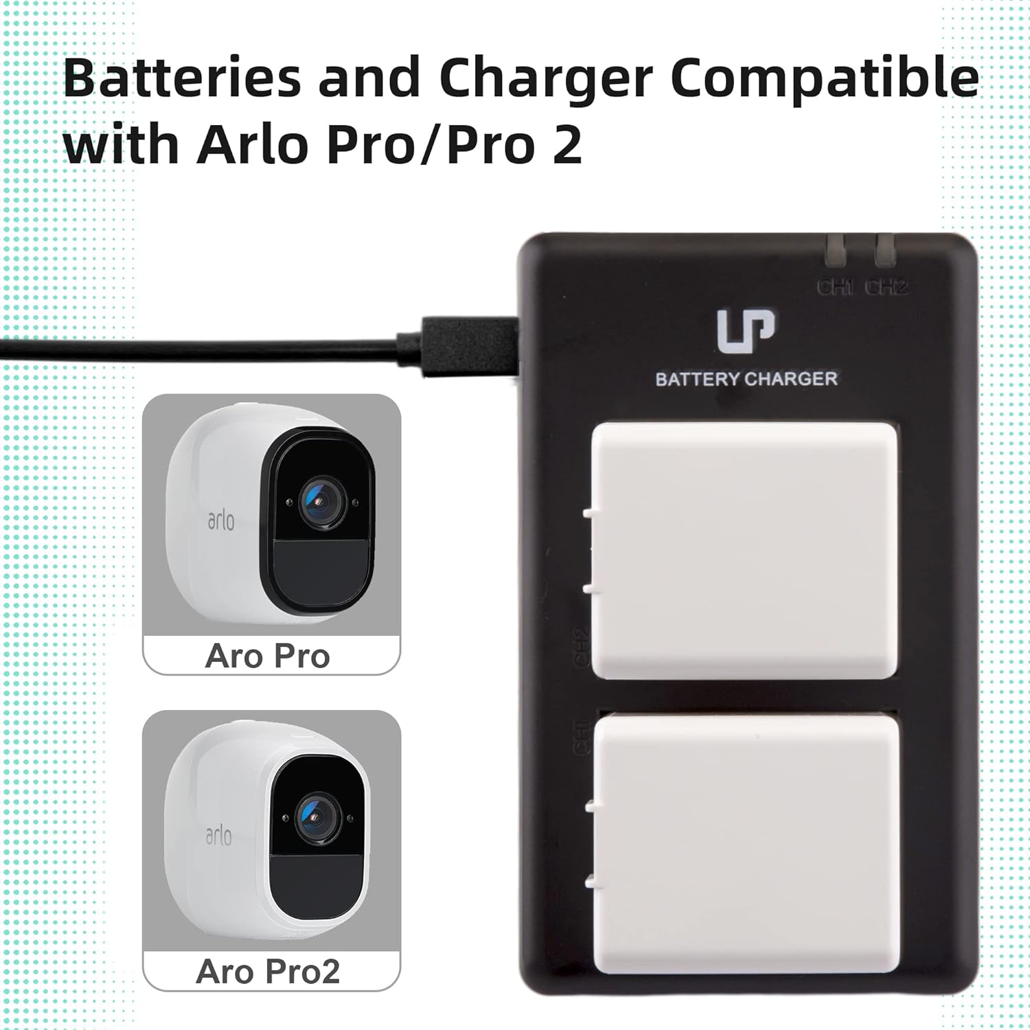 Battery Chagrer Pack for Arlo Pro & Arlo Pro 2 (VMA4400), 2-Pack 2440mAh Li-ion Rechargeable Batteries ONLY for Arlo Pro/Pro 2 Camera, NOT Compatible with Arlo Ultra, Ultra 2, Pro 3, Pro 4, Arlo Go Pack of 2