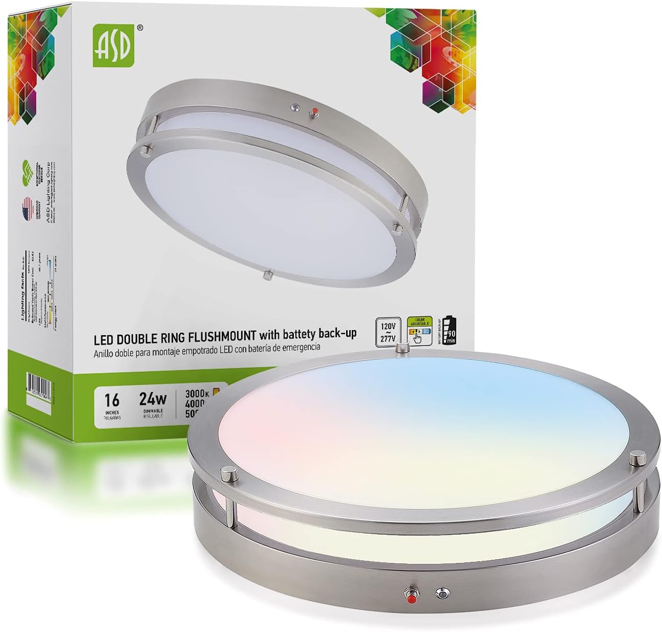 ASD 32 Inch Oval LED Flush Mount Ceiling Light, 3CCT 3000K/ 4000K/ 5000K Adjustable, 120-277V, Brushed Nickel Dimmable Ceiling Light, 45W (120W Replace), 4200 Lm, Energy Star, ETL Listed