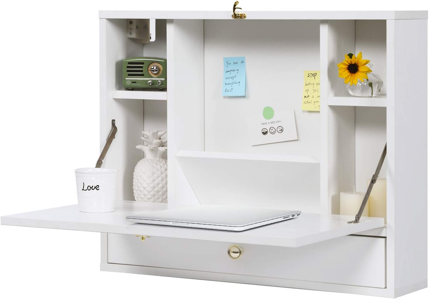 Floating Desk, Small Wall Mount Desk Computer Desk Fold Wall Desk Floating Desk for Wall with Storage Drawer and Shelves Pack of 2