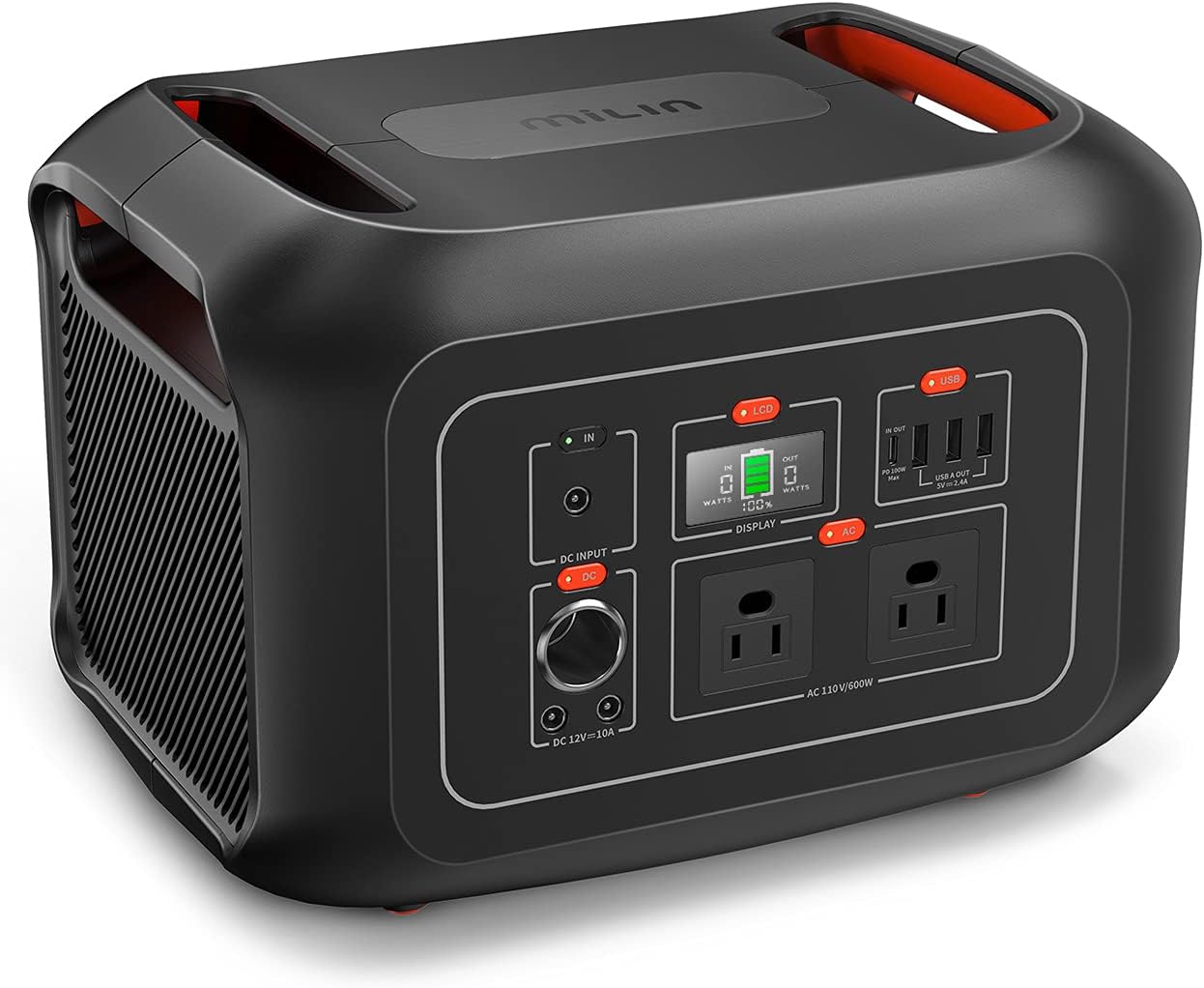 Portable Power Station 622Wh, 600W Solar Power Generator with PD 100W Quick Charge and 2 110V Pure Sine Wave AC Outlets, Backup Lithium Battery for Outdoor Use Camping RV Emergency Travel (Black)