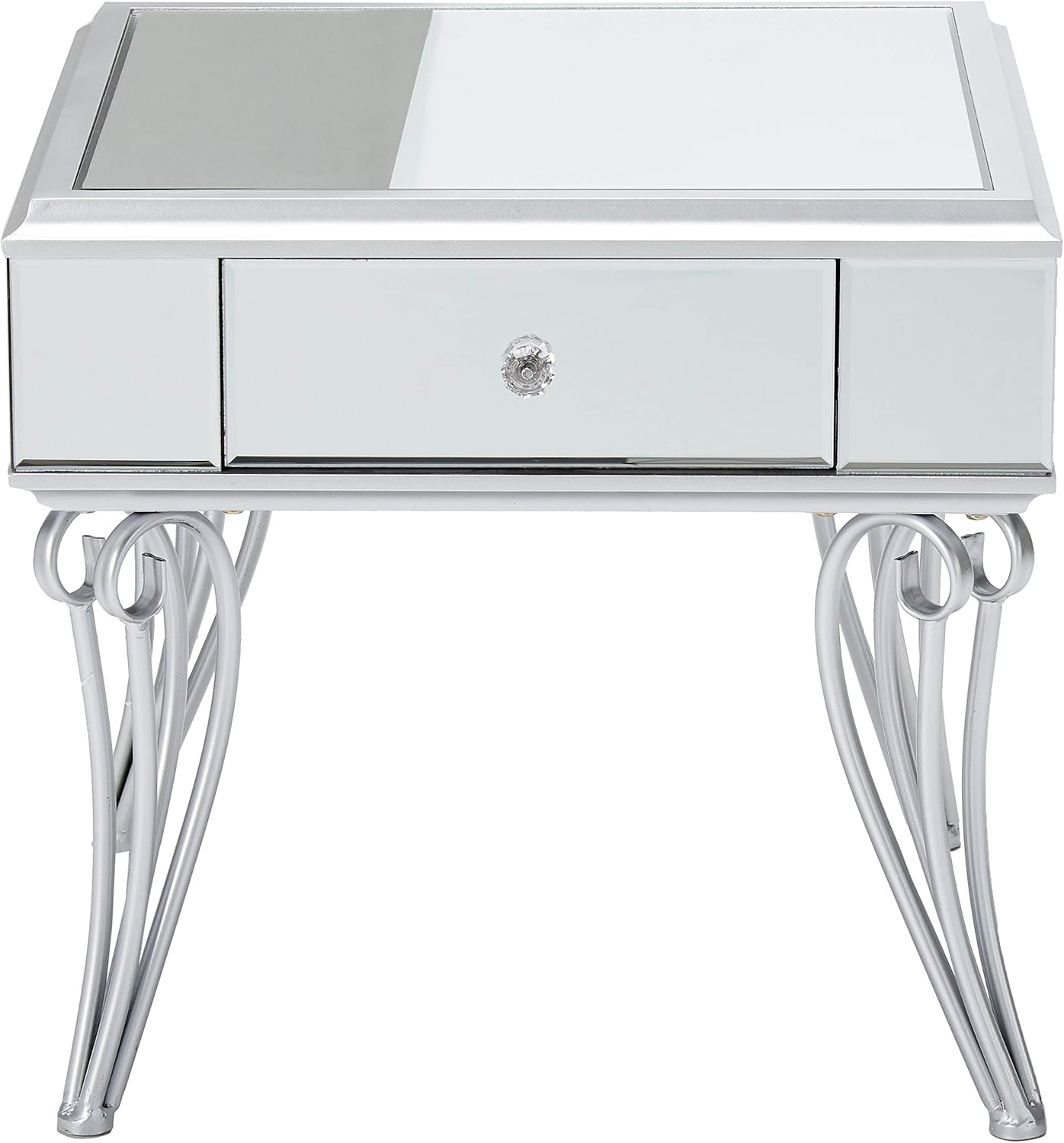 Christopher Knight Home Mamie Modern Mirrored Accent Table with Drawer, Tempered Glass, Silver Iron Frame