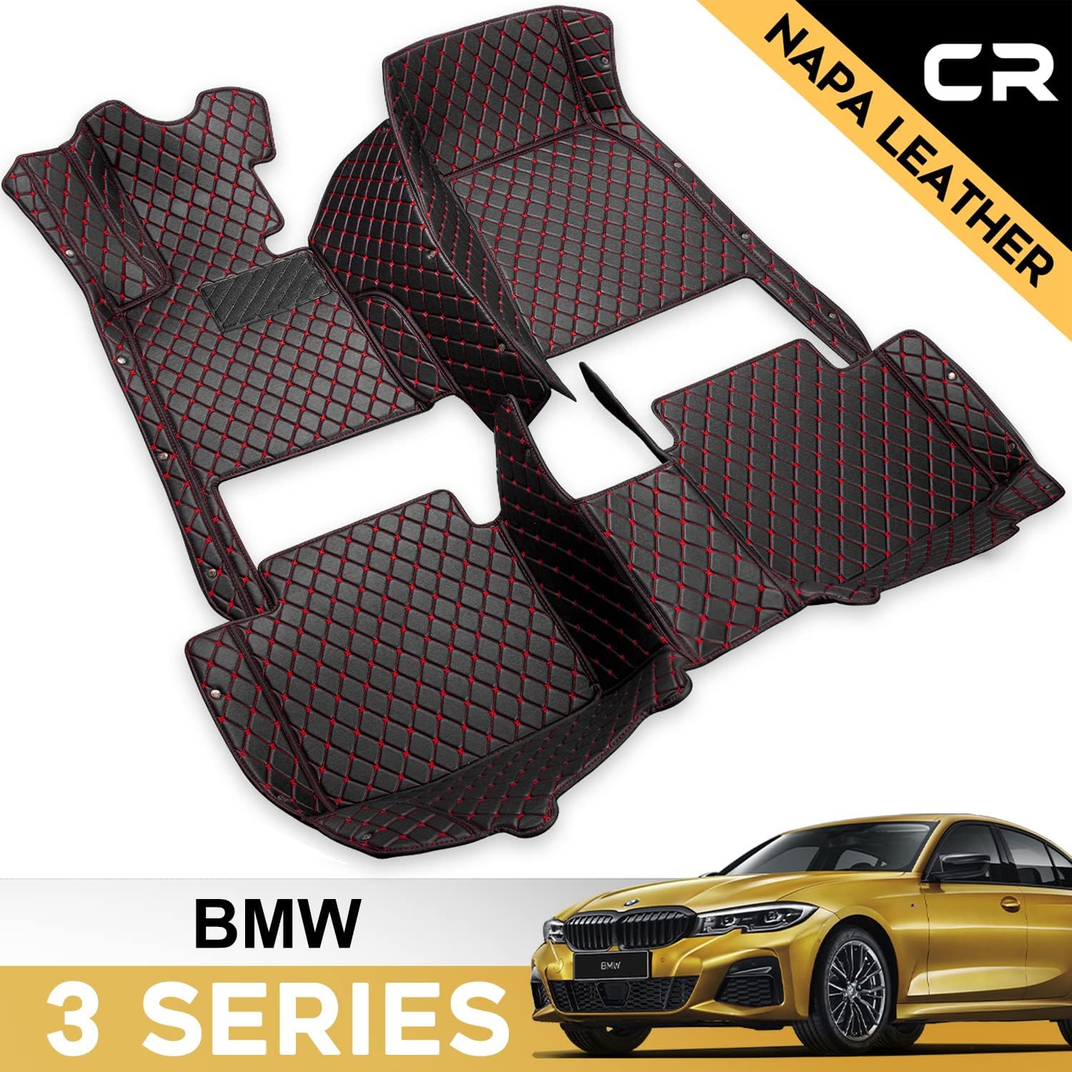 Castlerock Leather Car Floor Mats for BMW 3 Series G20 Sedan 2020-2022 Custom Fit (1st & 2nd Row Black)
