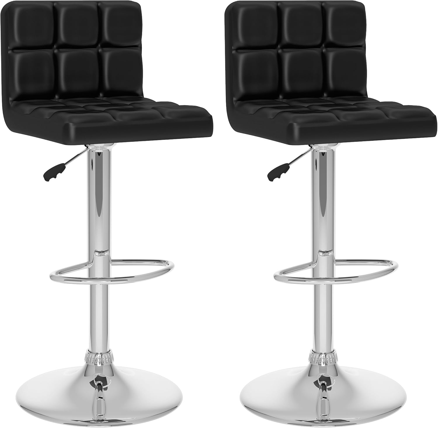 CorLiving High Back Adjustable Bar Stool, Black Leatherette, Set of 2