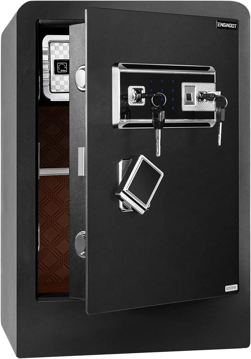Home Security Safe, ENGiNDOT 2.05 Cubic Feet Large Safe with Quick Access Fingerprint Lock and Touch Screen Keypad, Secret Hidden Box, Variety of Locking Features Combination- 60B