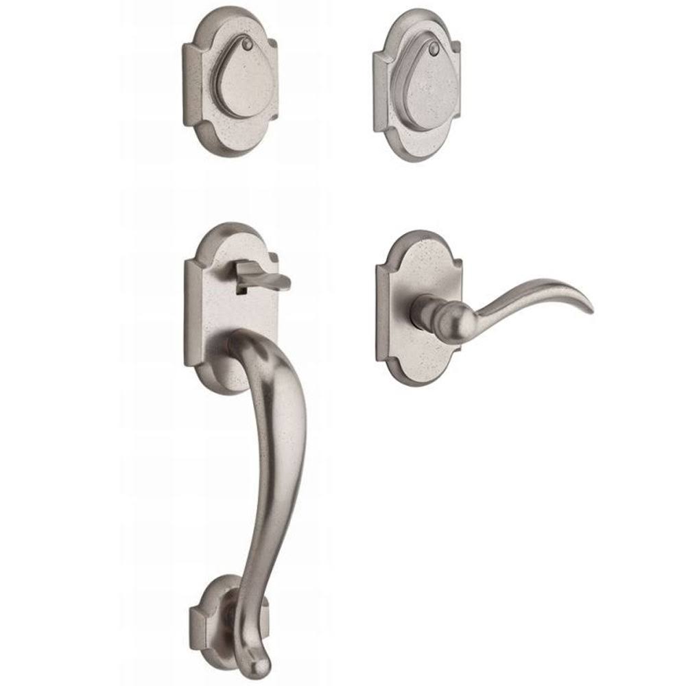 Baldwin DCADIXARCLRAR492 Reserve Double Cylinder Handleset Adirondack x Arch with Rustic Arch Rose, White Bronze Finish, Left Ha