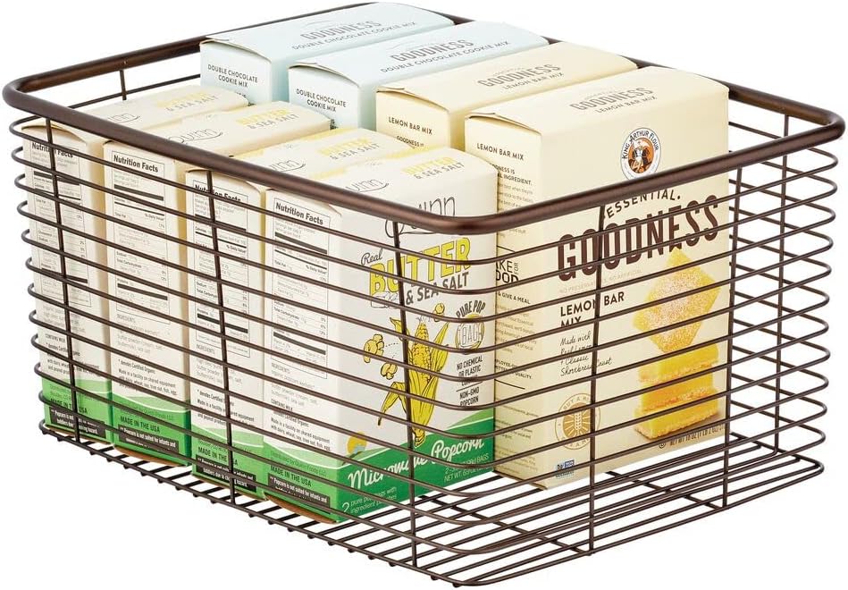 mDesign Farmhouse Decor Metal Wire Food Organizer Storage Bin Basket for Kitchen Cabinets, Pantry, Bathroom, Laundry Room, Closets, Garage - 3 Pack - Bronze Pack of 2