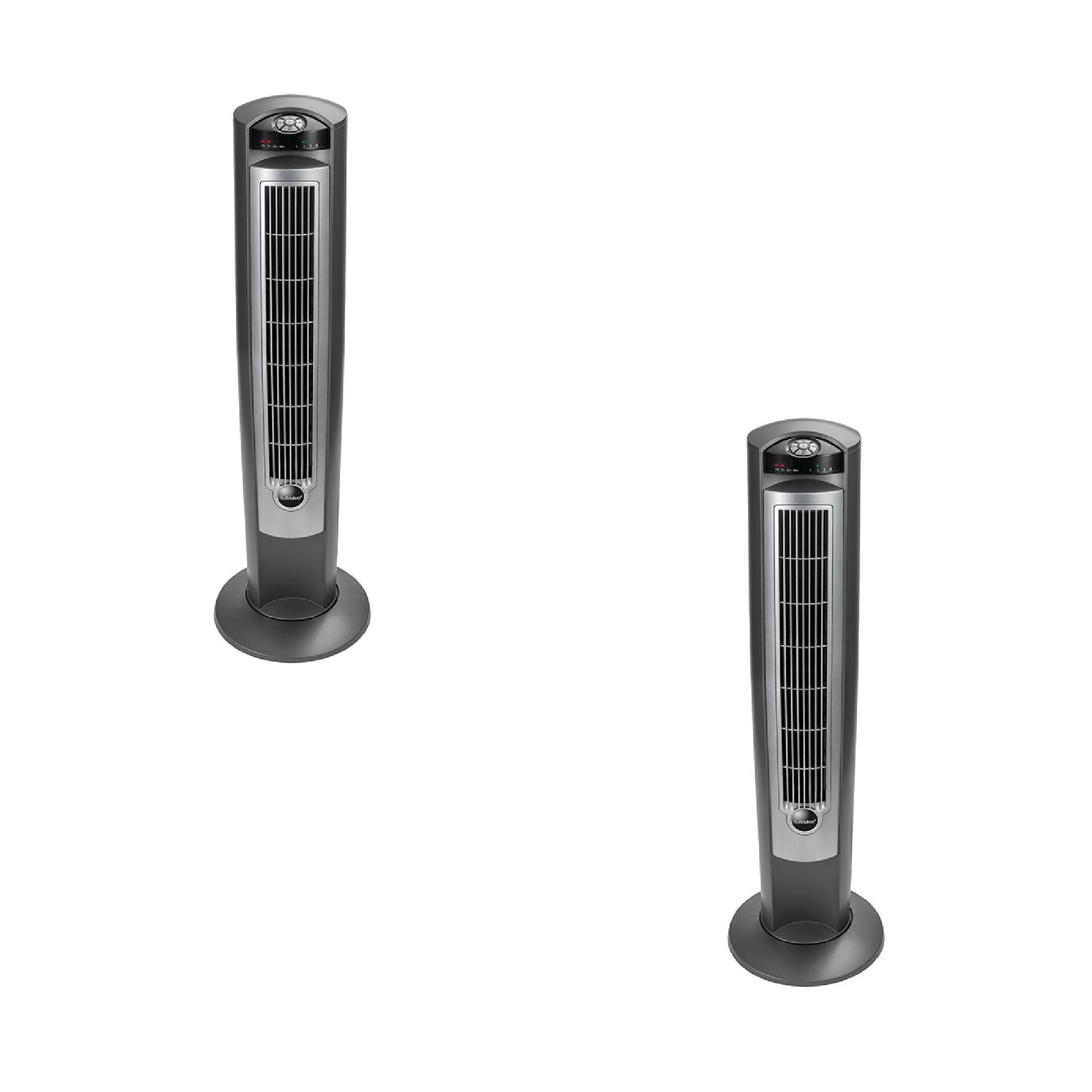 Lasko Wind Curve Nighttime Setting Tower Fan with Remote Control Silver 2 Pack