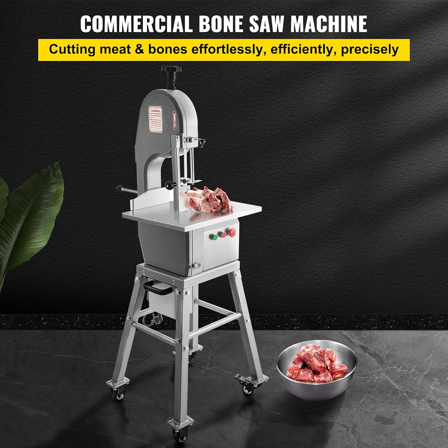 VEVOR 110V Bone Saw Machine 850W Frozen Meat Cutter 1.16HP Butcher Bandsaw Thickness Range 4-180mm Max Cutting Height 220mm Work Table 18.3x14.4inch Sawing Speed 19m/s with 6 Saw Blades & Mobile Base